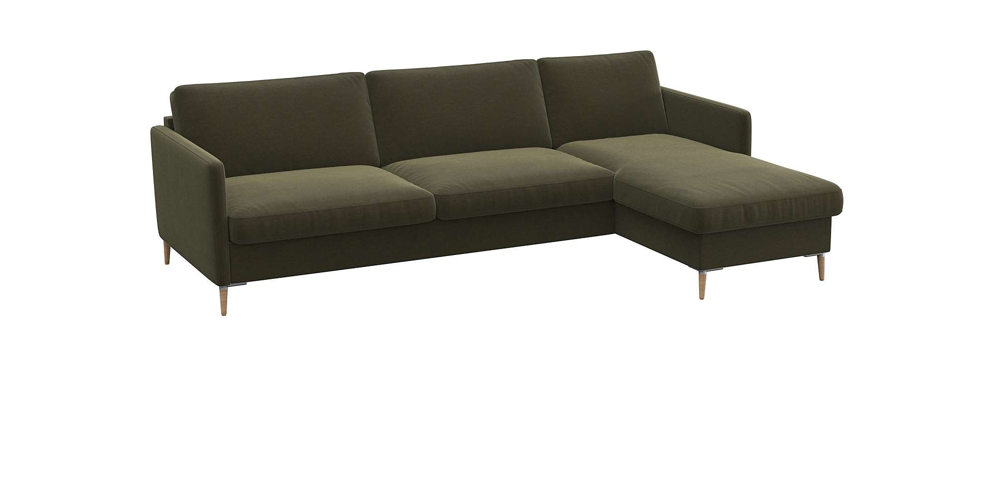 FLEXLUX Ecksofa »Fiore, super Sitzkomfort durch Kaltschaum im Sitz, L-Form« schmale Armlehnen, Füße Alu+ Eiche