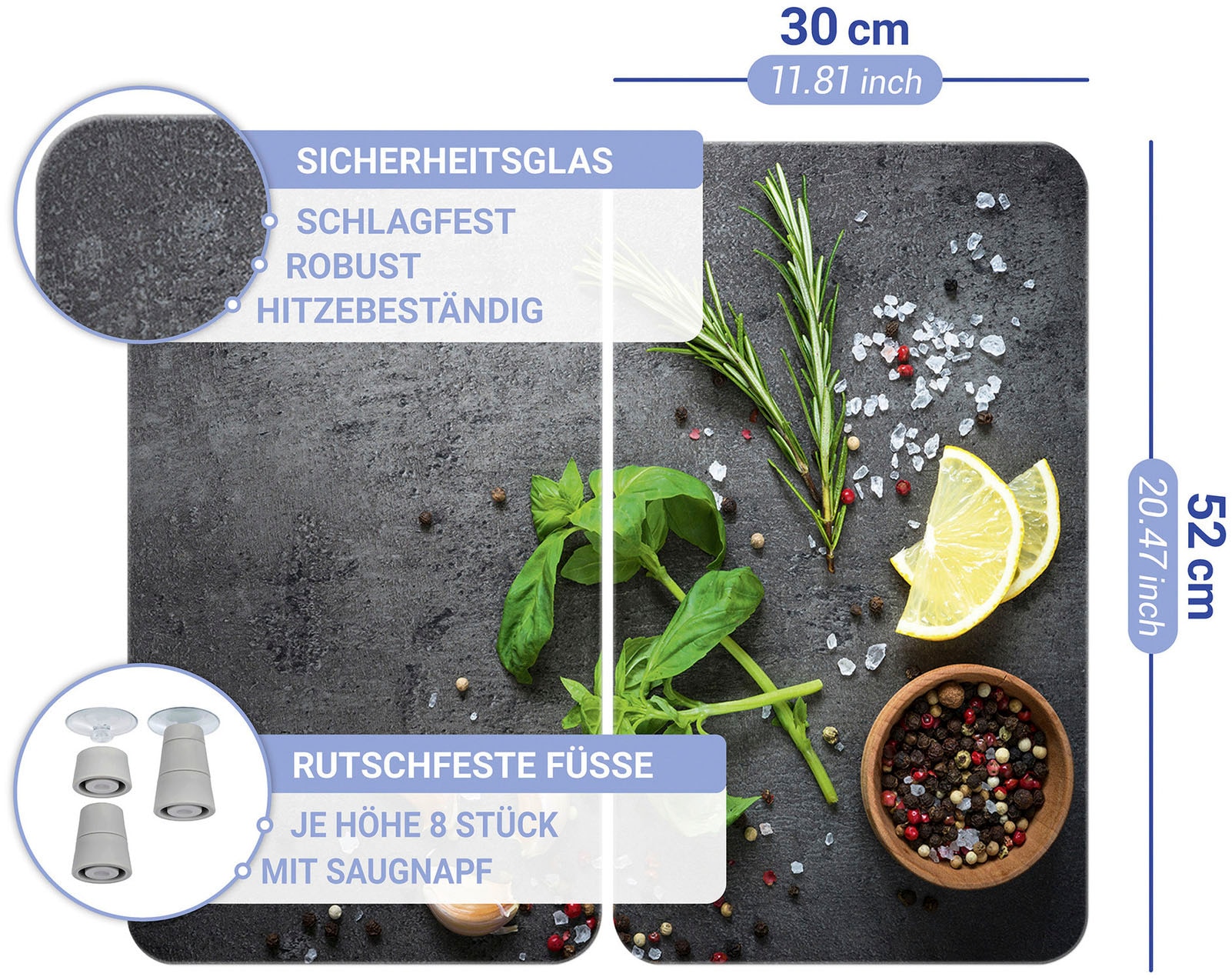 WENKO Herd-Abdeckplatte »Universal Modell Kräuter« Herdabdeckung für alle Herdarten, kratzfest, mit rutschfesten Füßen