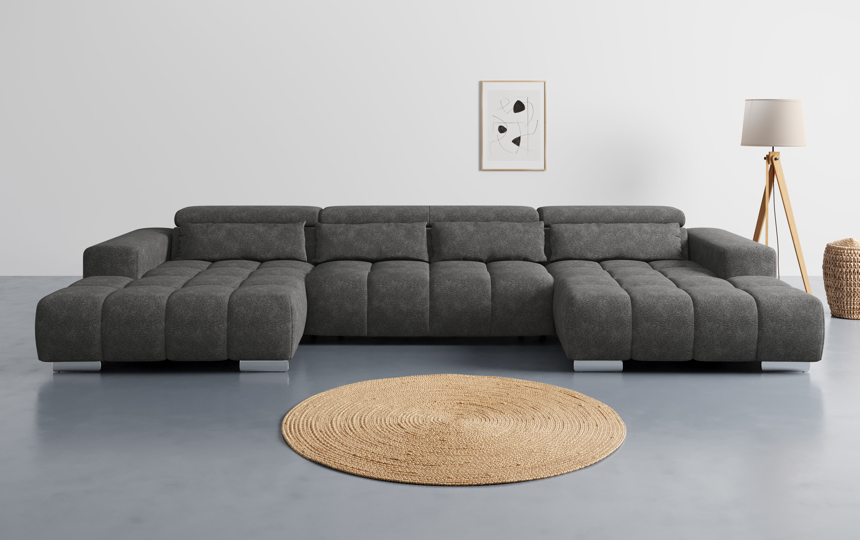 COTTA Wohnlandschaft "Orion U-Form, B: 400 cm" Kopfteilverstellung & 4 Kissen, optional elektr. Sitztiefenverstellung