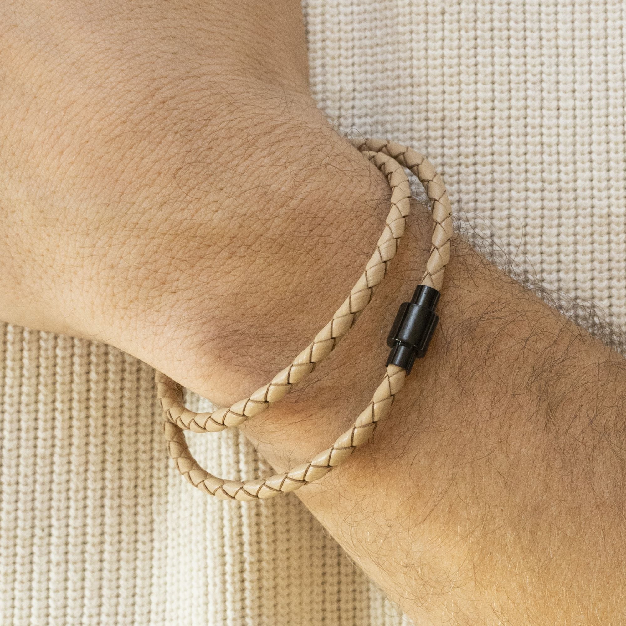 Zeeme Armband »Edelstahl Leder taupe 2-reihig«