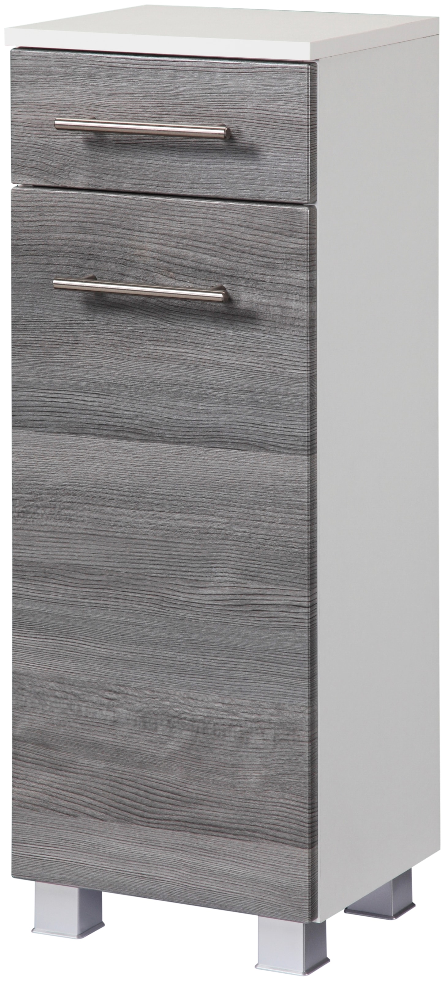 welltime Badmöbel-Set »"Trento", Badezimmer-Set, Hängeschrank, Unterschrank, Hochschrank«, (5 St.), Waschbeckenunterschrank, Spiegelschrank inkl. Aufbauleuchte