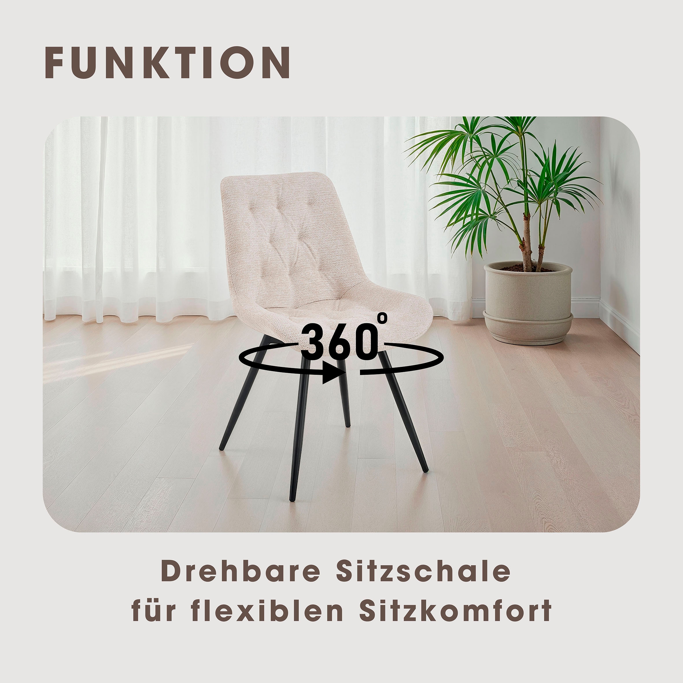 byLIVING Esszimmerstuhl »Aragon« (Set) 2 Stk.360 Grad drehbarer Stuhl, hochwertiger Webstoffbezug mit Steppung