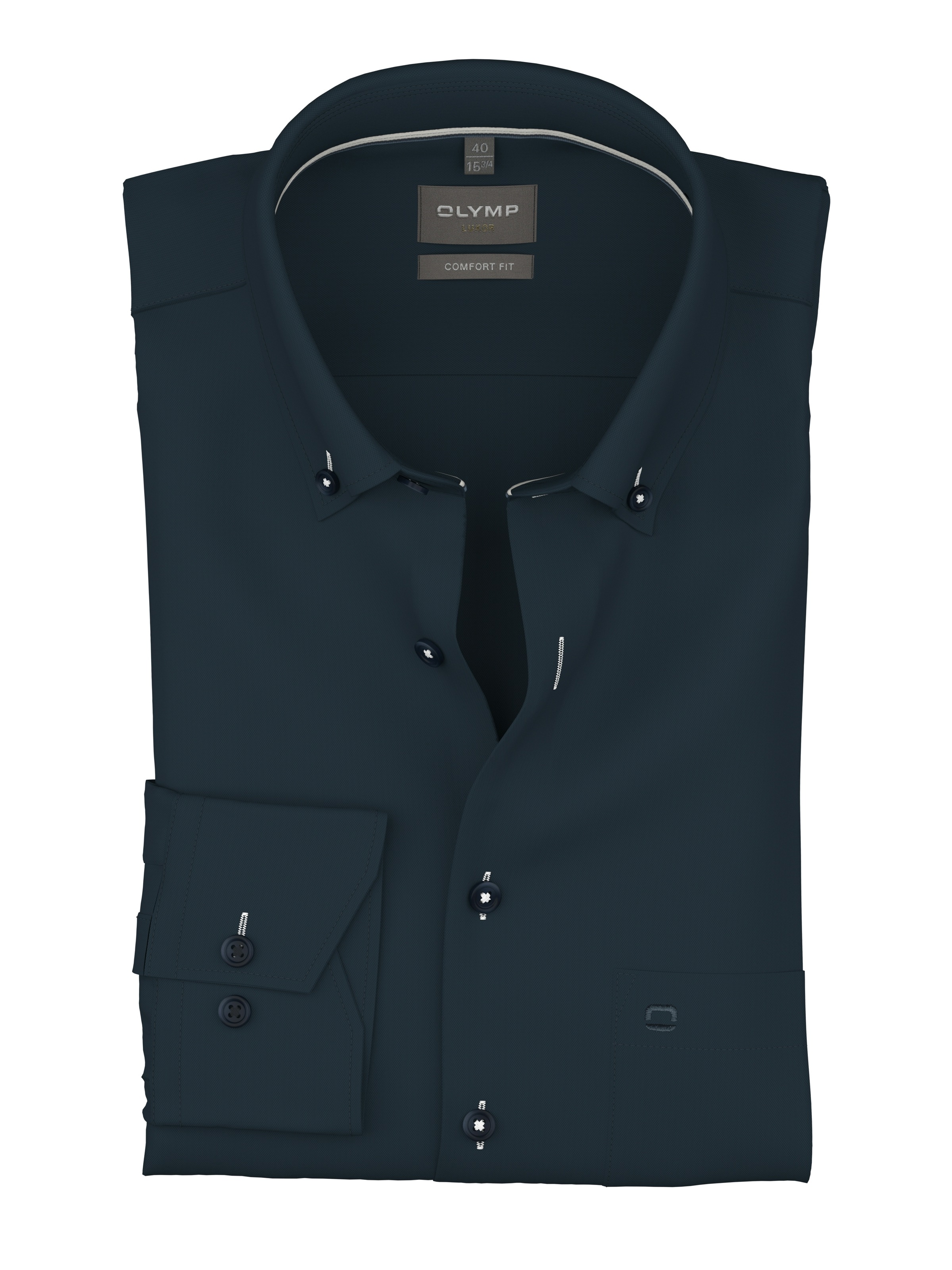Businesshemd OLYMP "OLYMP Luxor, comfort fit, Button-down", Herren, Gr. 40, Normaler Arm, marine, 100% Baumwolle, Hemden