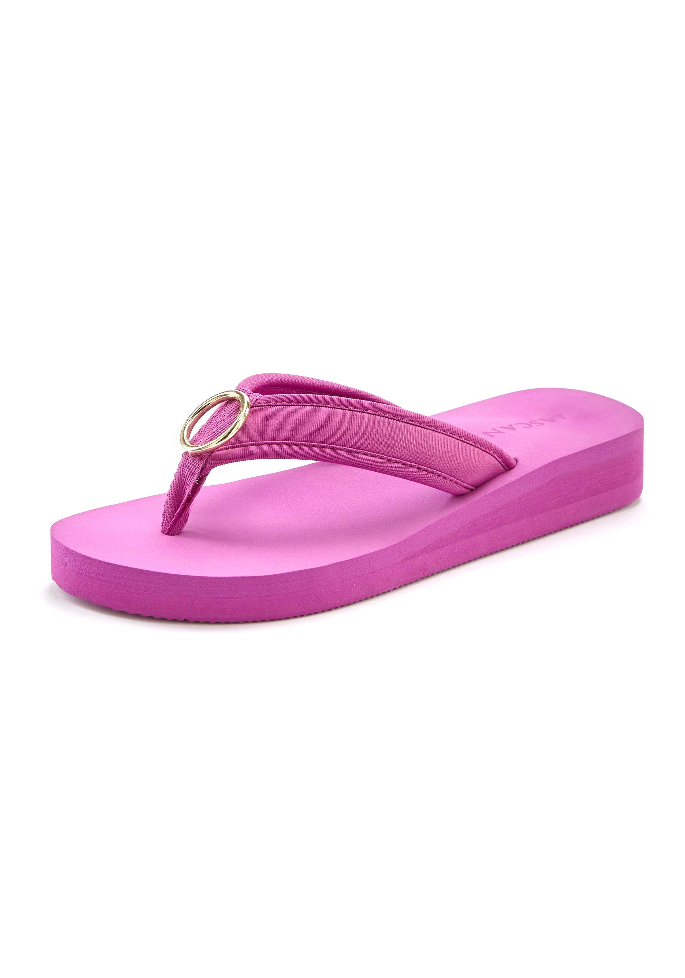 LASCANA Badezehentrenner »Sandale, Badeschuh, Pantolette, Badelatsche, Flip Flop, Sommerschuh,«  Zehentrenner mit Ringapplikation "Italy" VEGAN