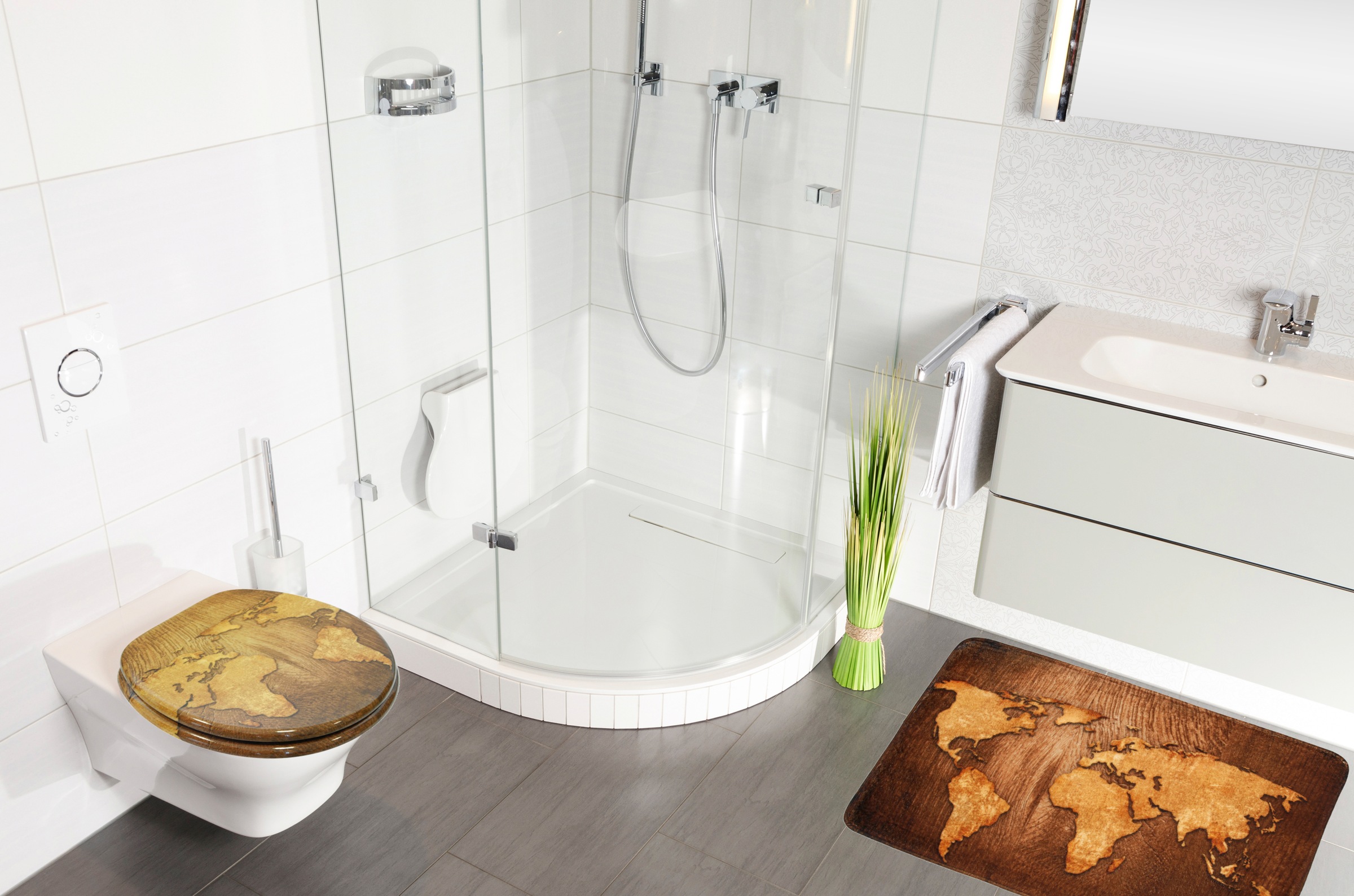 Sanilo Badaccessoire-Set "World Map" bestehend aus WC-Sitz, Badteppich und günstig online kaufen