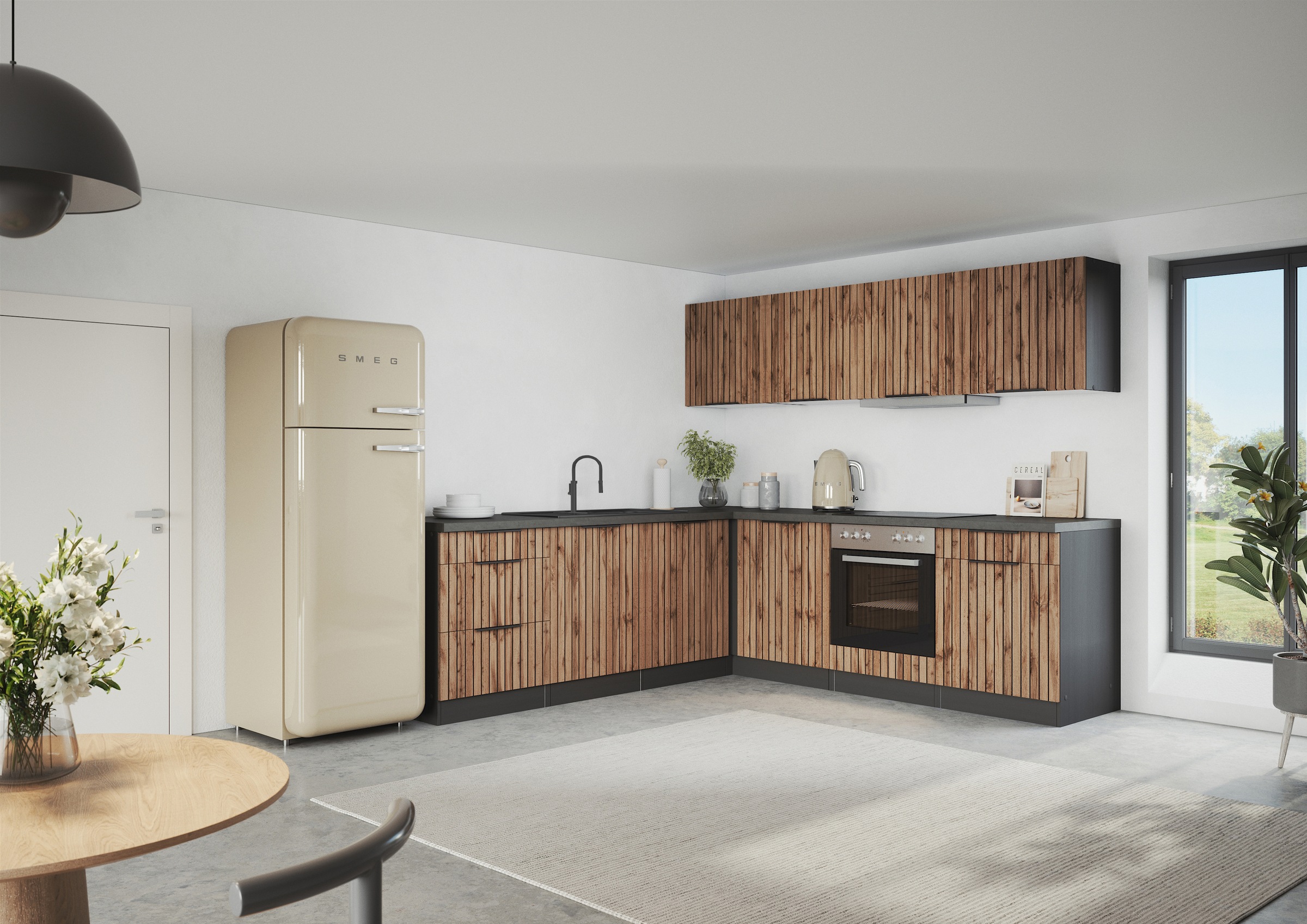 KOCHSTATION Winkelküche »KS-Lagos, Stellbreite 240/240 cm«, wahlweise mit E-Geräten und Spüle edelstahl oder schwarz