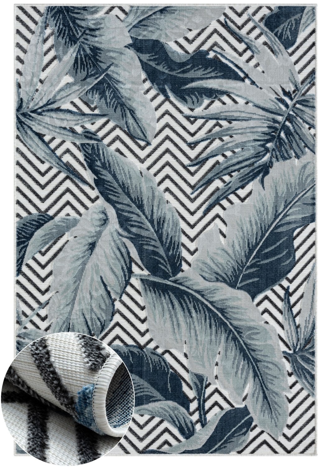 Myflair Möbel & Accessoires 1100000002199 "Tiki, LAGERRÄUMUNG" rechteckig 8 mm Höhe Blätter Motiv, Hoch-Tief Effekt, Outdoor geeignet, Balkon, Terrasse