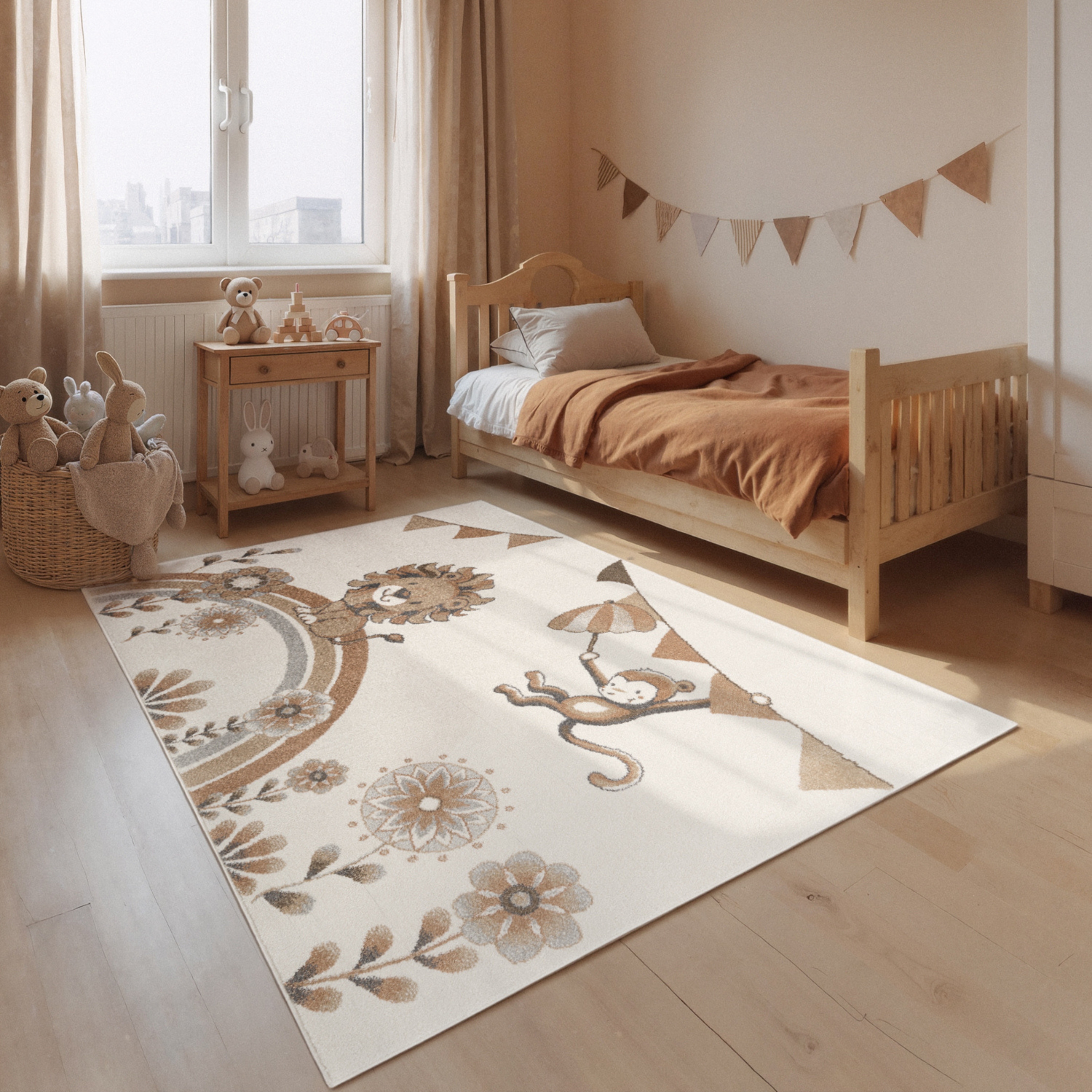 Villeroy & Boch "Roar like a Lion Summer Party Teppich" rechteckig 9 mm Höhe Spielteppich weich, Kinderzimmer, Boho Kids Spielunterlage, Tieremotiv