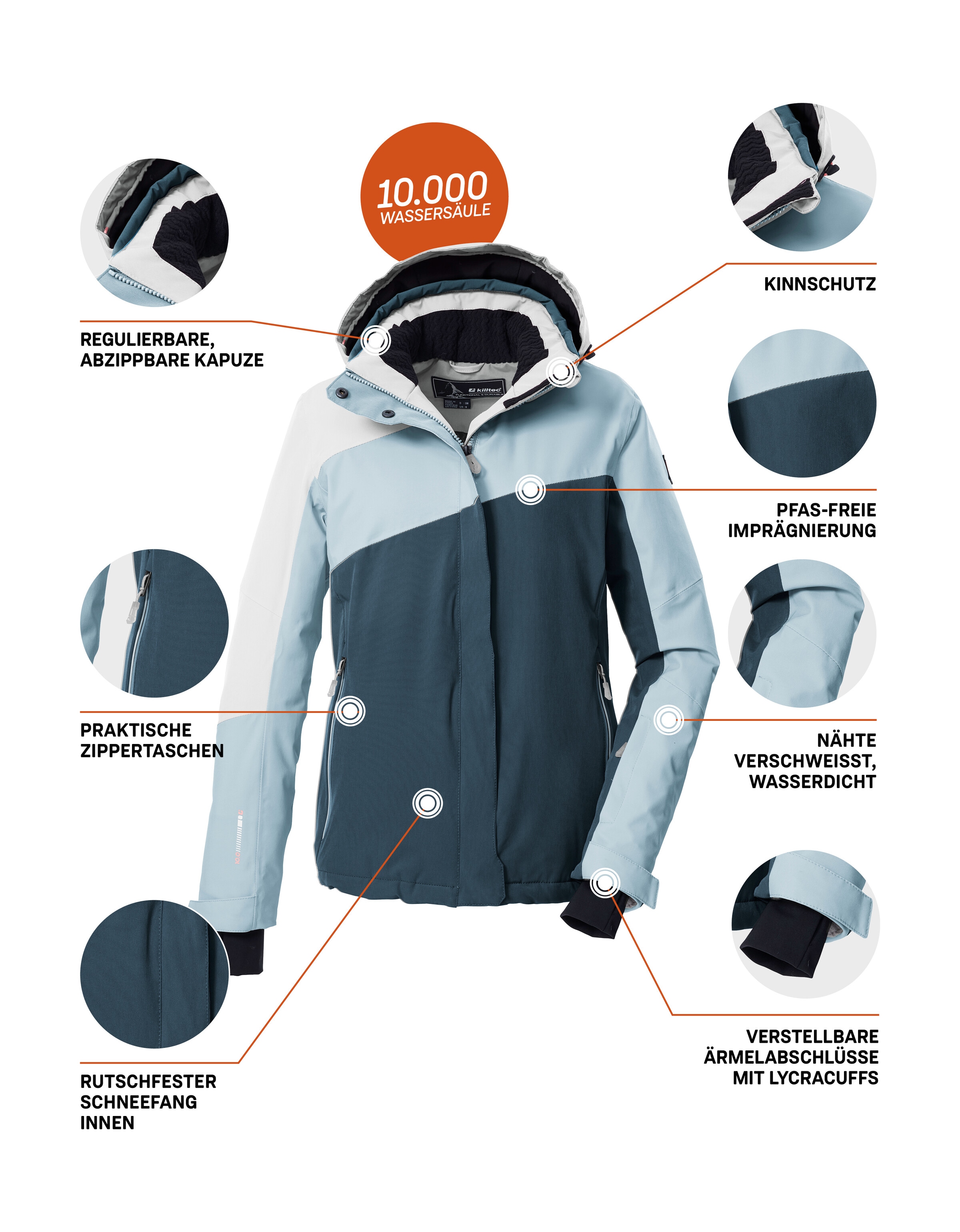 Killtec Skijacke »KSW 26 WMN SKI JCKT«, Wind- und wasserdicht, atmungsaktiv, Colourblock-Design, PFAs-frei