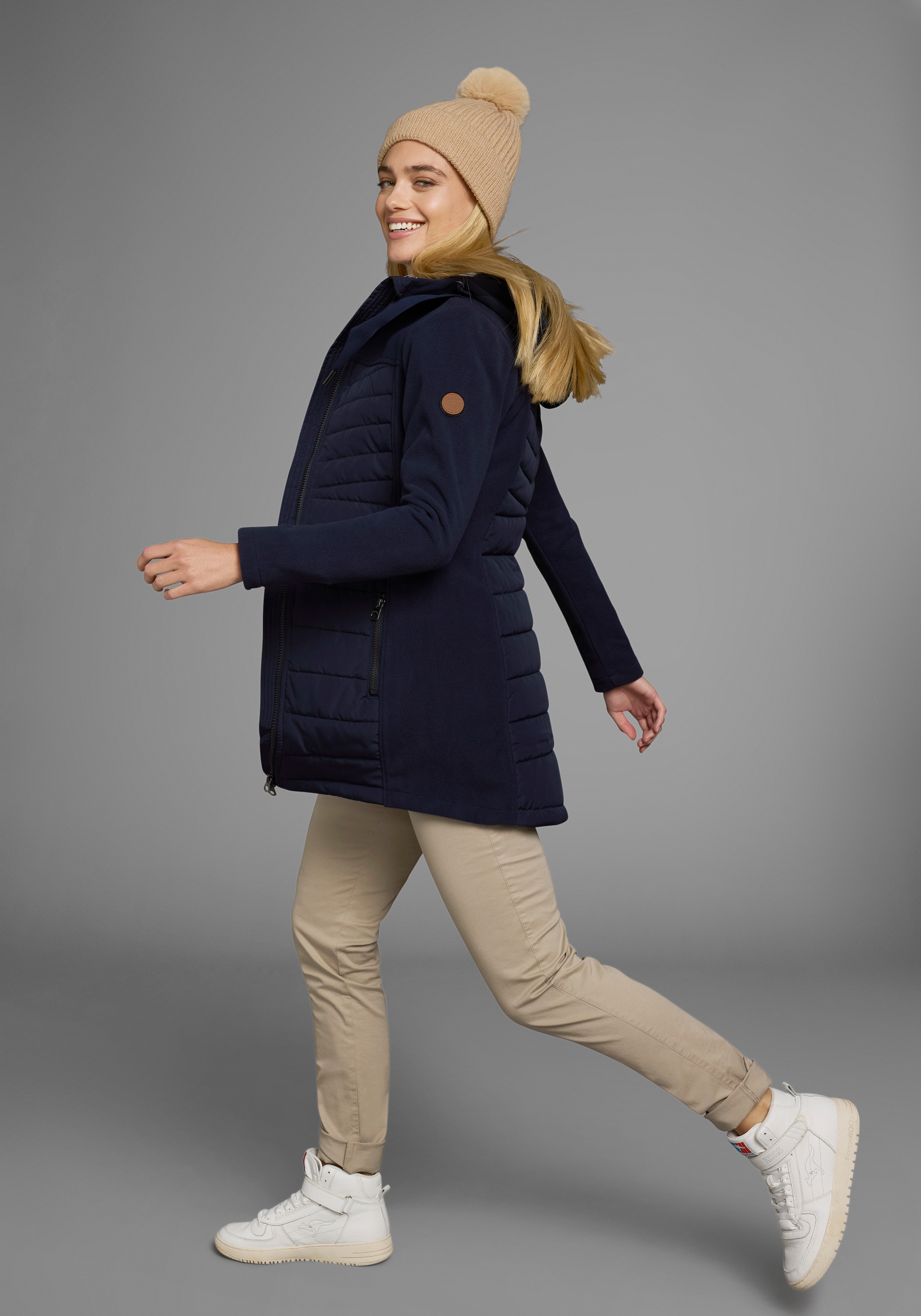 KangaROOS Langjacke, mit Kapuze, Hybridjacke - Fleecejacke mit wattierten Bereichen