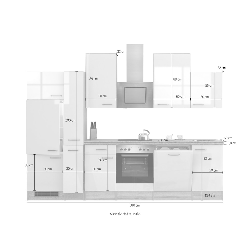 Flex-Well Küchenzeile »Florenz«, mit E-Geräten, Gesamtbreite 310 cm
