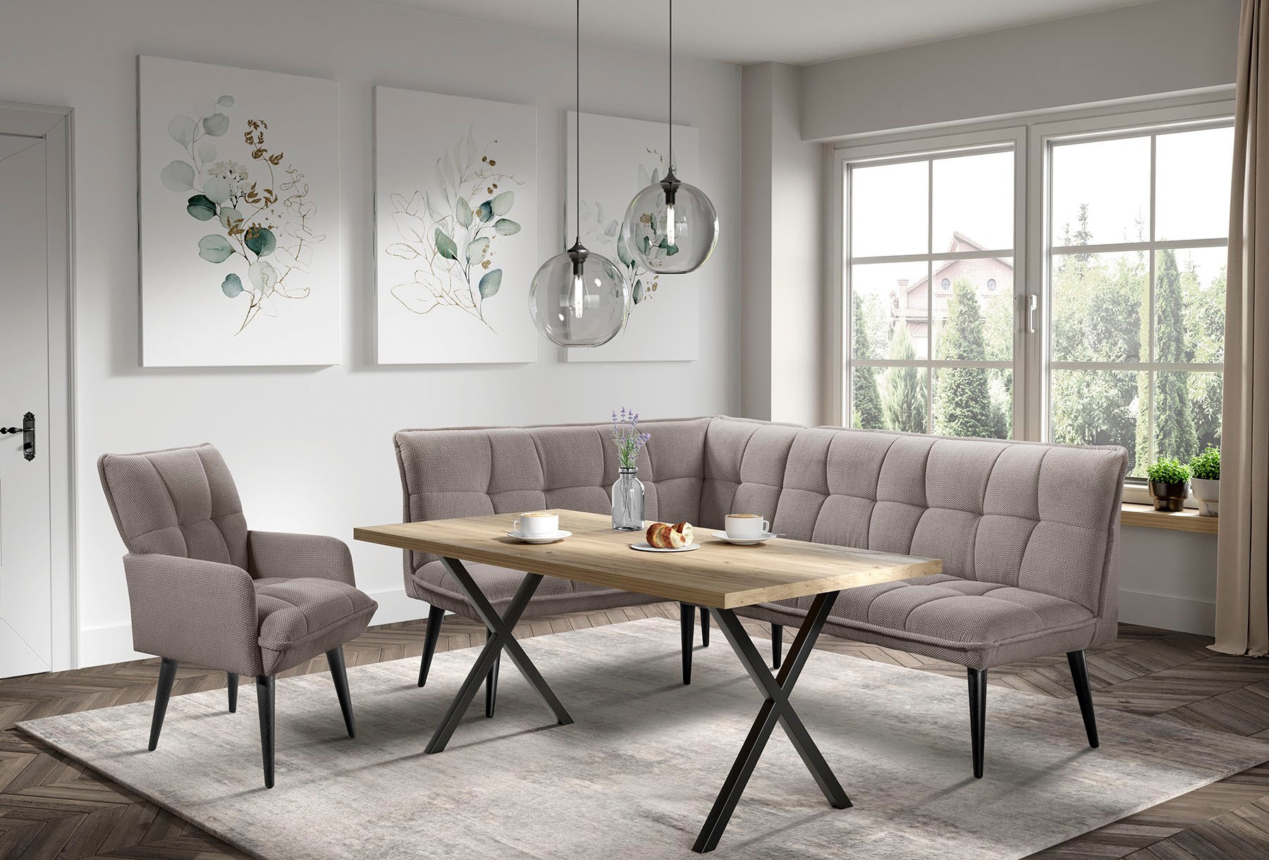 Eckbank, B:240cm H:94cm T:161cmlatte, EXXPO - SOFA FASHION, Esszimmer, Sitzbänke, "Mocca Essbank, Sitzbank", hoher Sitzkomfort, bequem und elegant,