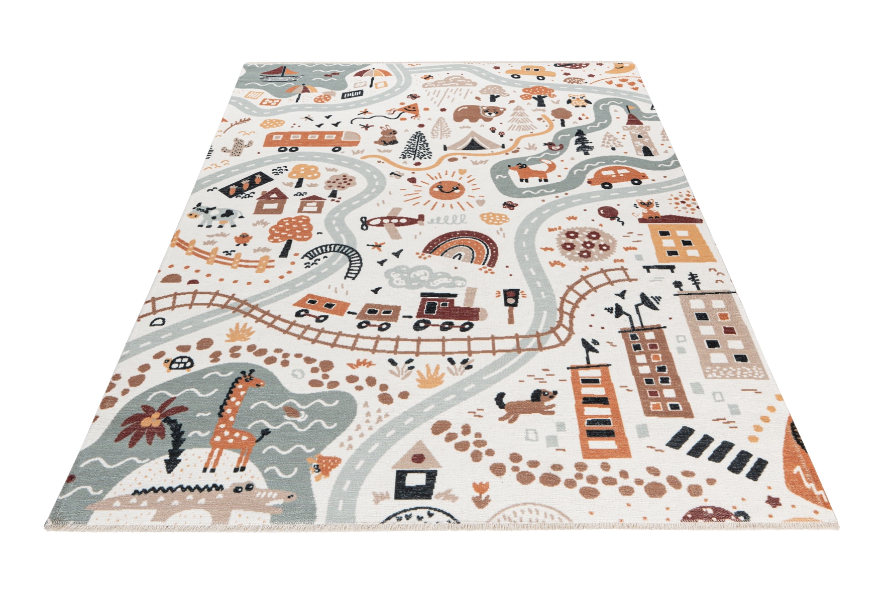 Obsession Kinderteppich "My Greta 622" rechteckig 6 mm Höhe bedruckt, mit Straßen Motiv, waschbar, mit Fransen, Kinderzimmer