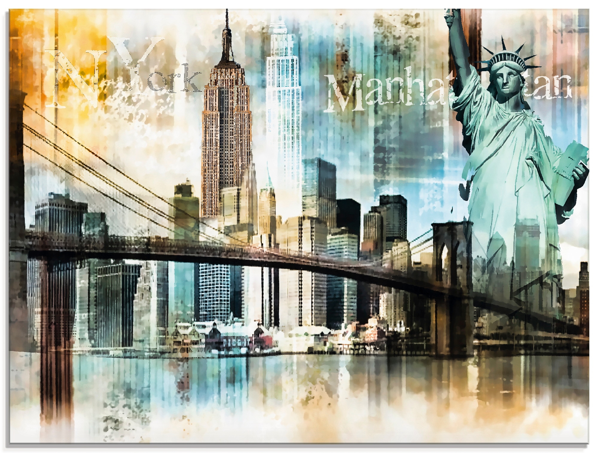 Glasbild ARTLAND, B:60cm H:45cm, beige, Küche, Bilder, "New York Skyline Abstrakte Collage II", in verschiedenen Größen