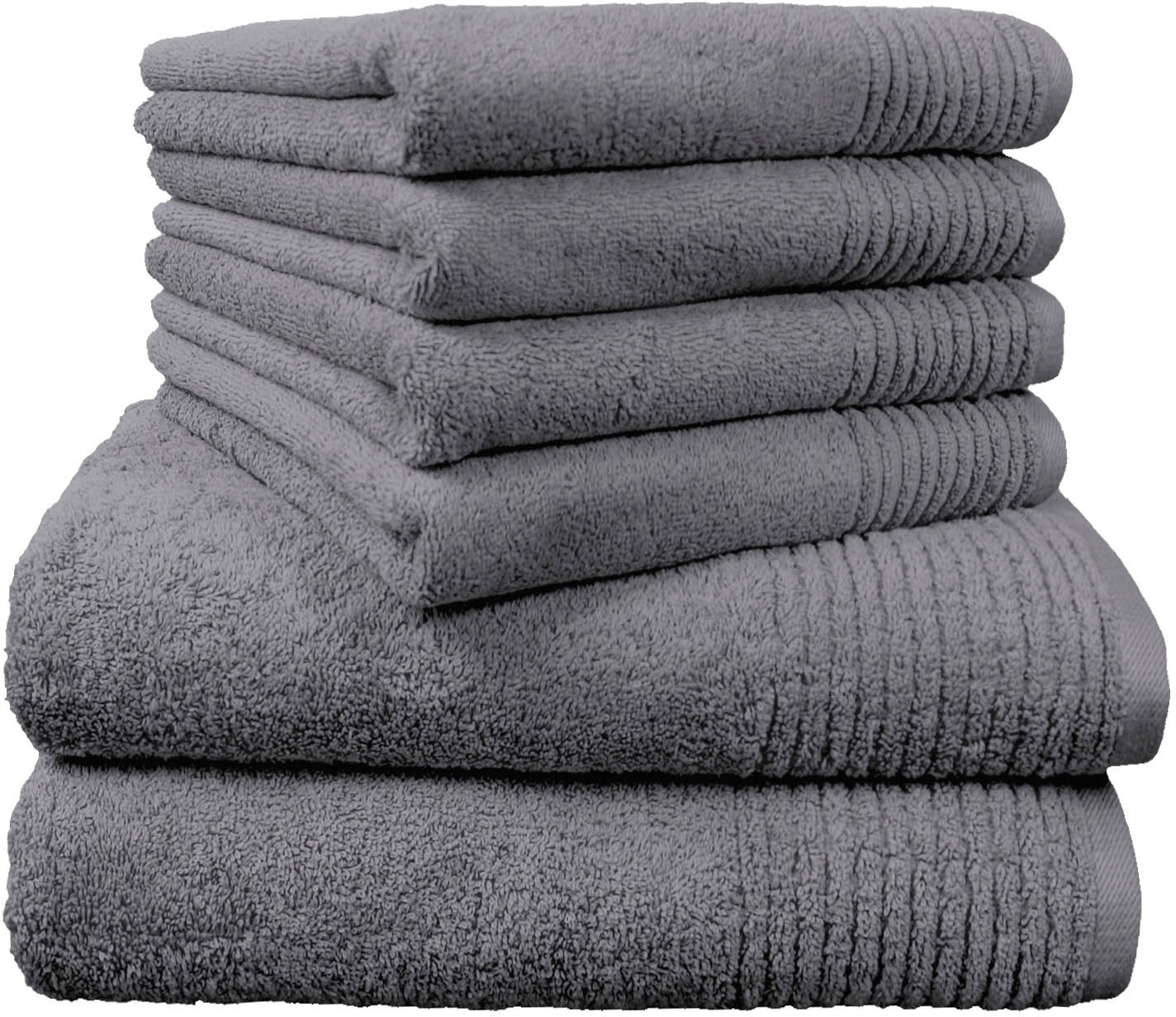 Dyckhoff Handtuch Set "Brillant" Set 6 Stk. Walkfrottee mit Streifenbordüre;4 Handtücher (50x100cm), 2 Duschtücher (70x140cm)