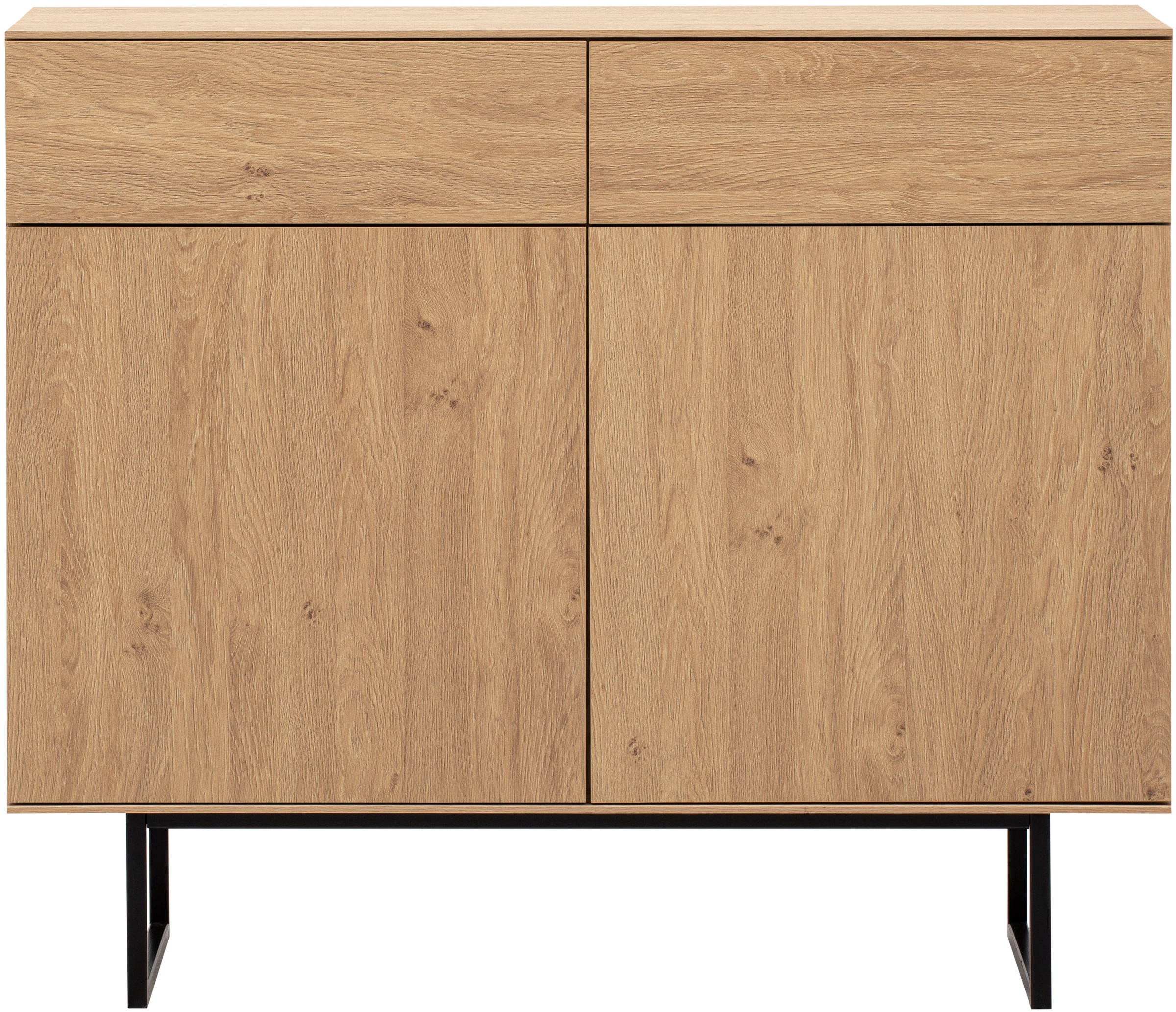 Preisvergleich für Home affaire Sideboard Lund, moderner Schrank, Kommode mit Kufengestell optisch dünner Oberboden, hochwertige Optik, ausreichend, BxHxT 115x40x98 cm, in der Farbe Braun, aus Holzwerkstoff