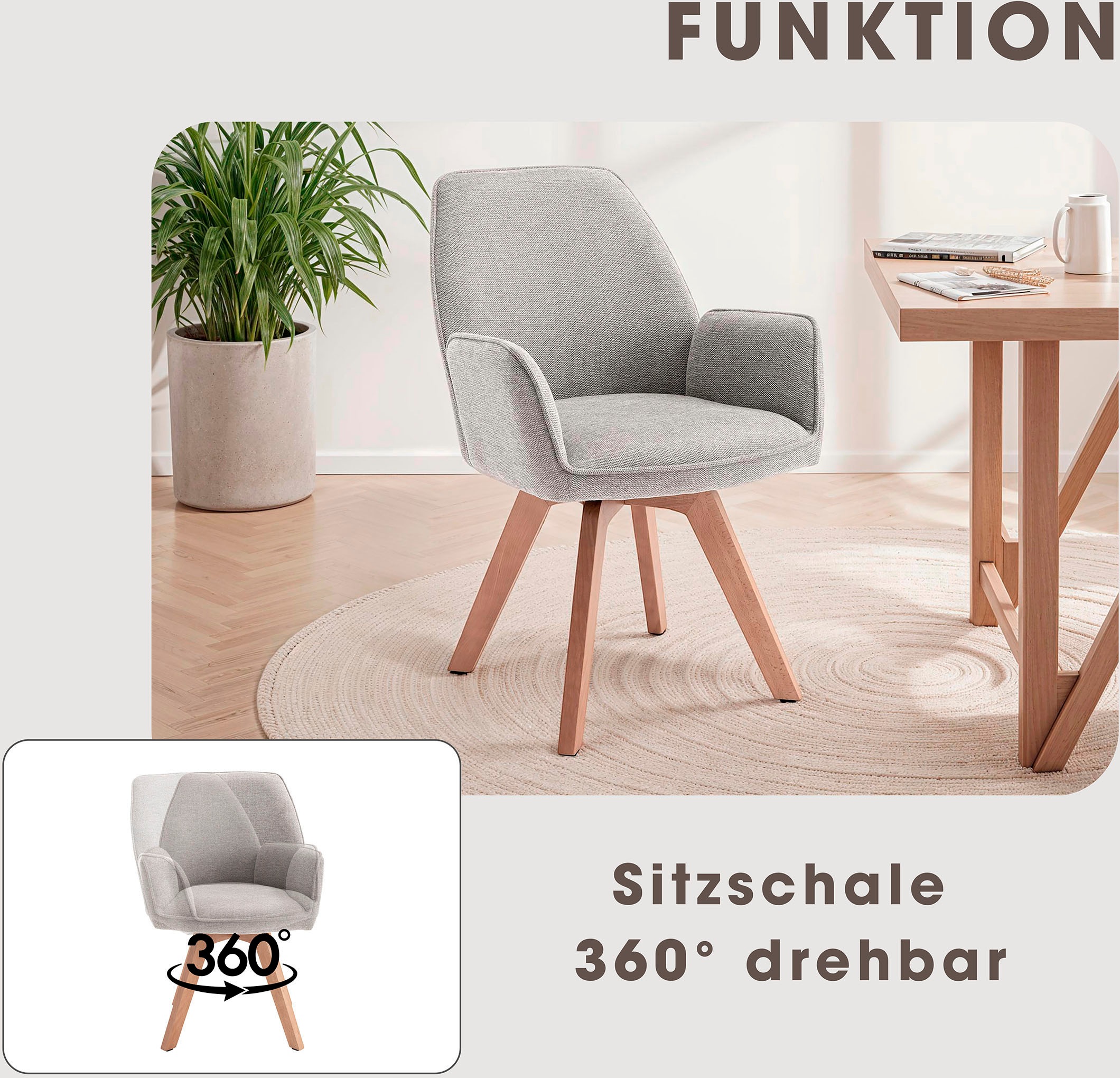 Thumbnail - byLIVING Esszimmerstuhl "Tony" (Set) 2 Stk.mit Massivholzgestell eichefarbig, 360 Grad drehbar, hoher Sitzkomfort