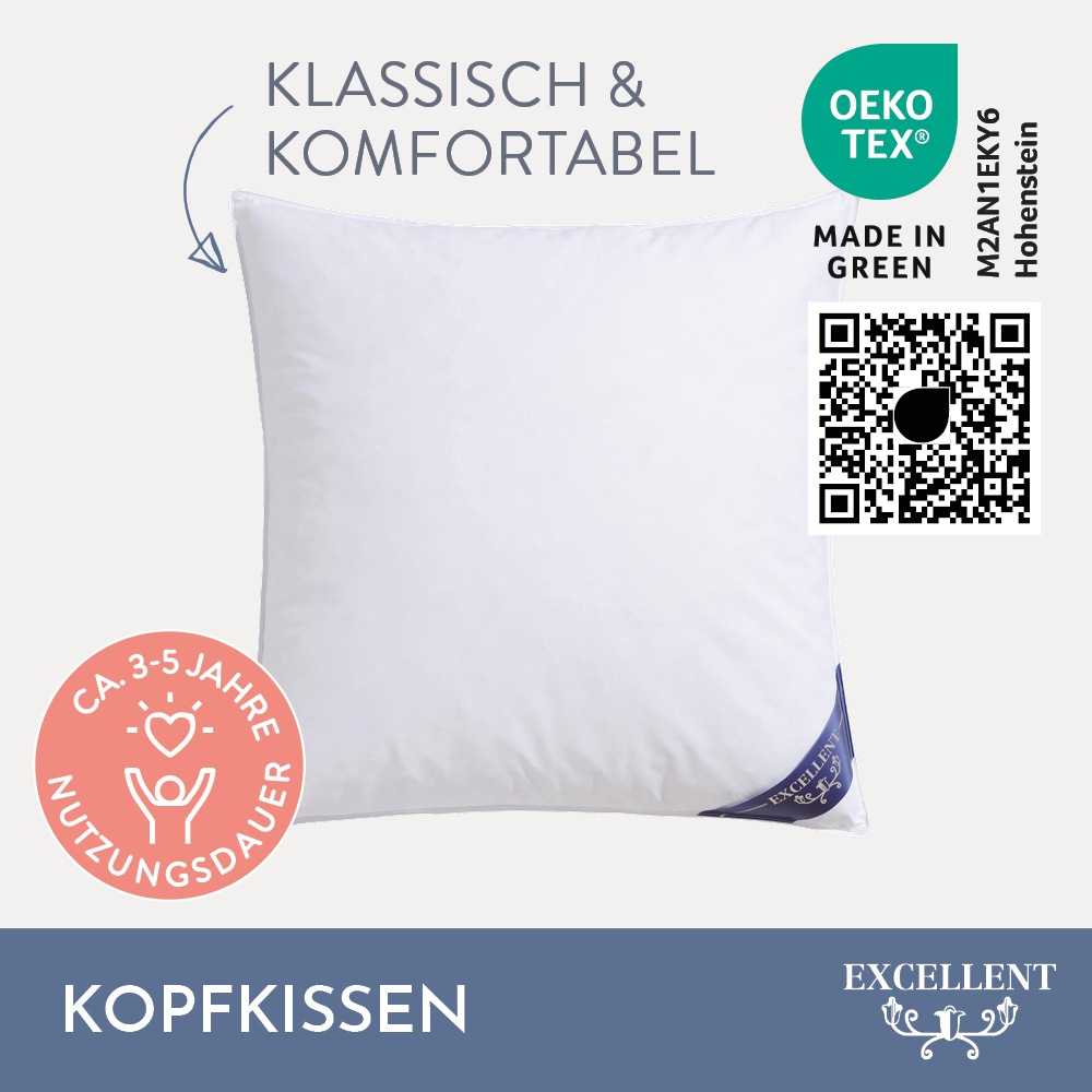 Excellent 3-Kammer-Kopfkissen "Davos" 1 Stk. tlg. mit 100% Gänsedaunen in d günstig online kaufen