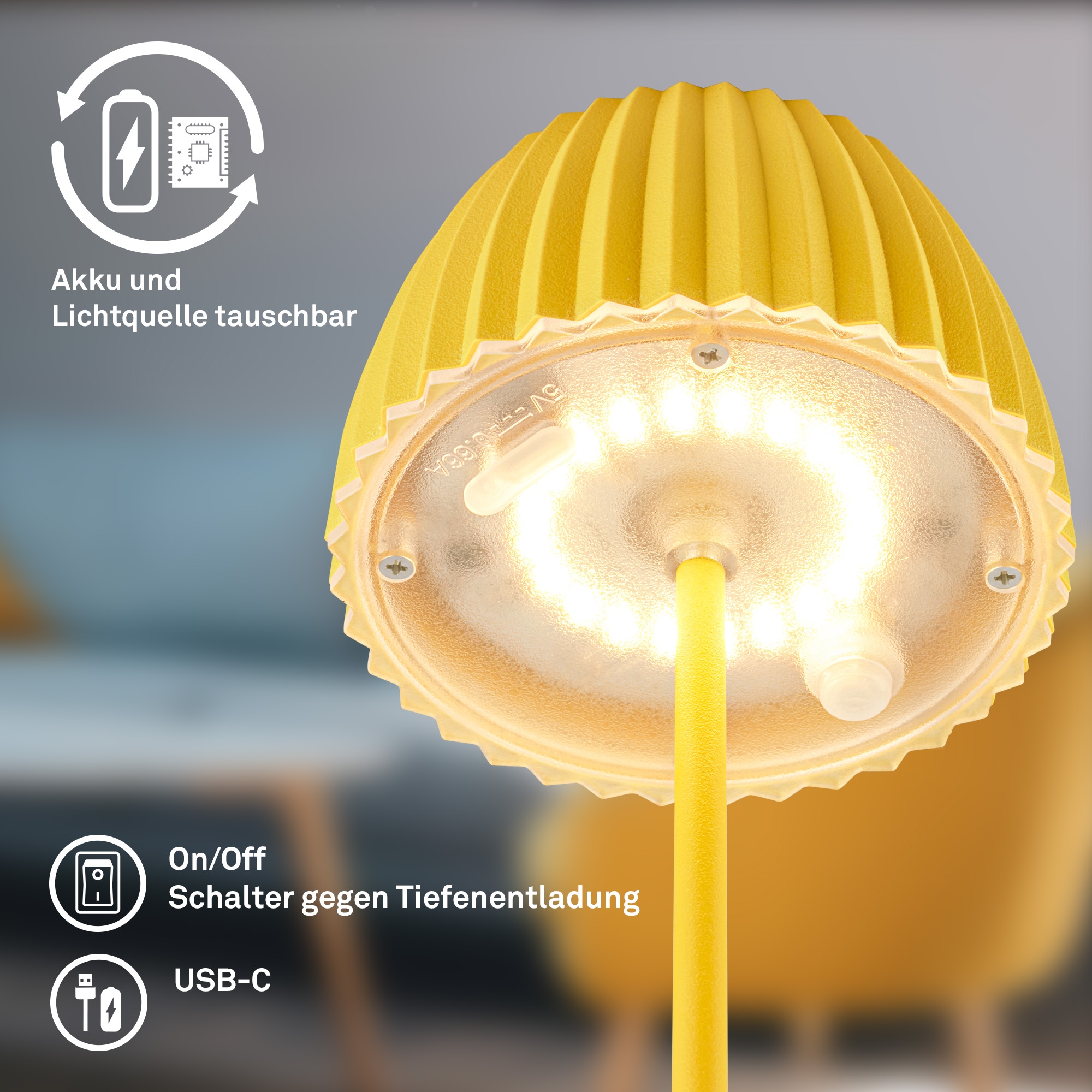 Briloner Leuchten LED Tischleuchte »Akku LED Tischleuchte, mini, gelb«