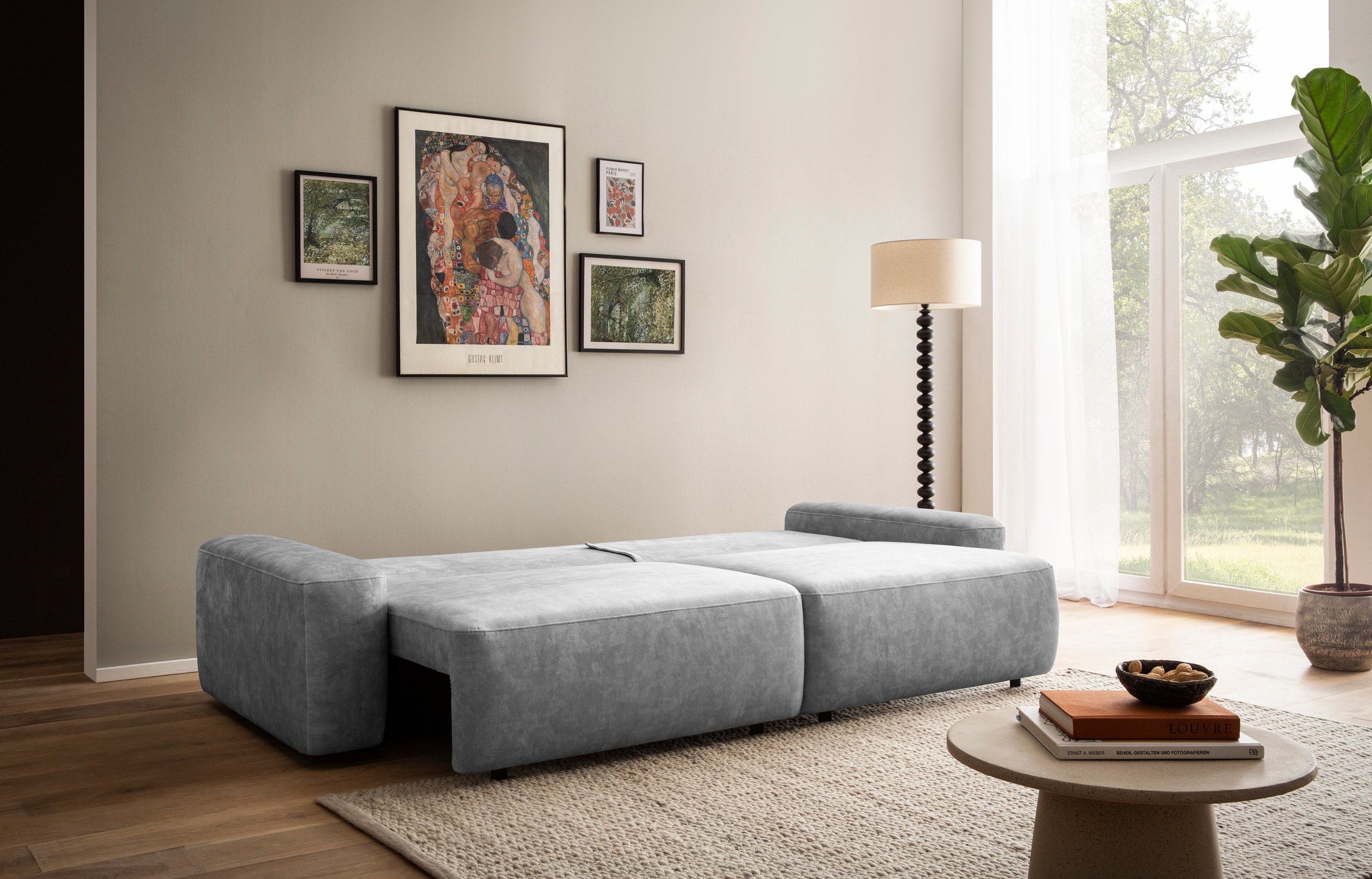 INOSIGN 3-Sitzer »TORGE (257cm), Sofa,Schlafsofa in Cord, Samtvelours, Struktur fein«, rundes Design, Schlaffunktion u. Bettkasten, Liegefläche: 135/200 cm
