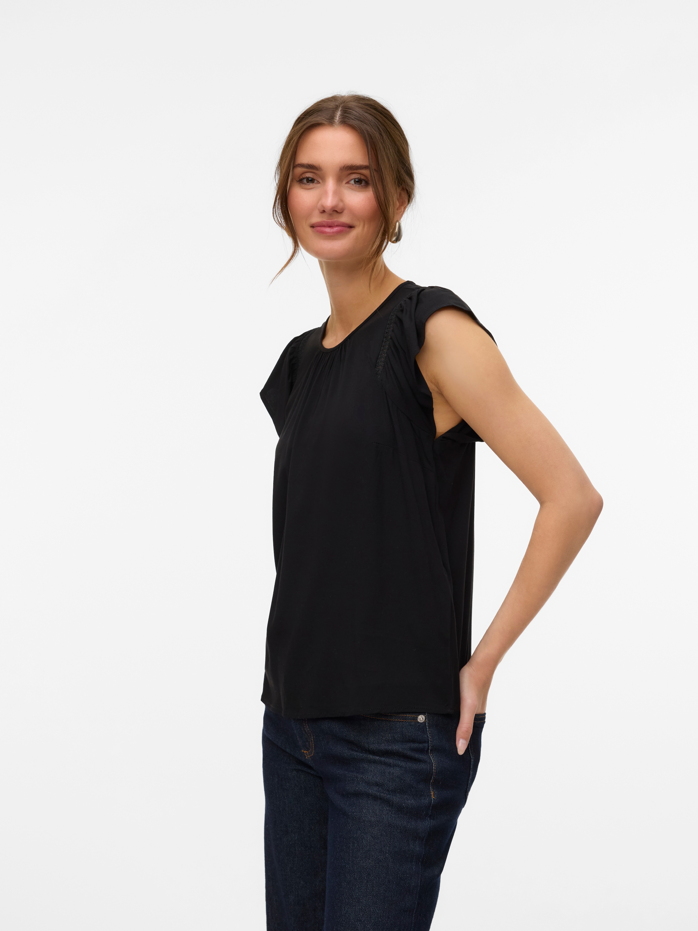 Vero Moda Kurzarmbluse »VMBELLA SS LACE TOP WVN GA NOOS«