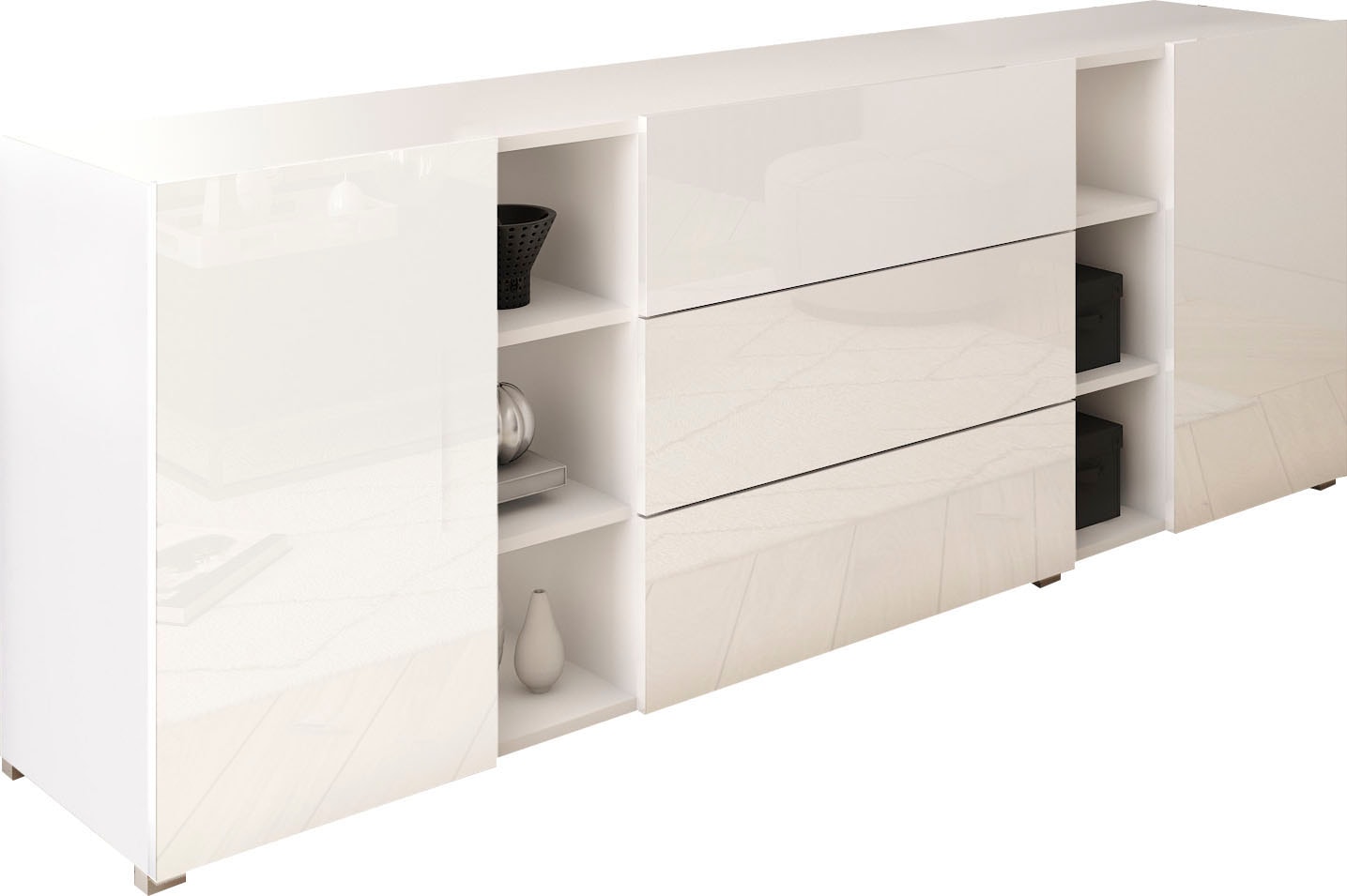 INOSIGN Sideboard "BERLIN", Moderne grifflose Kommode Breite 190 cm, offene Fächern/ Schubladen