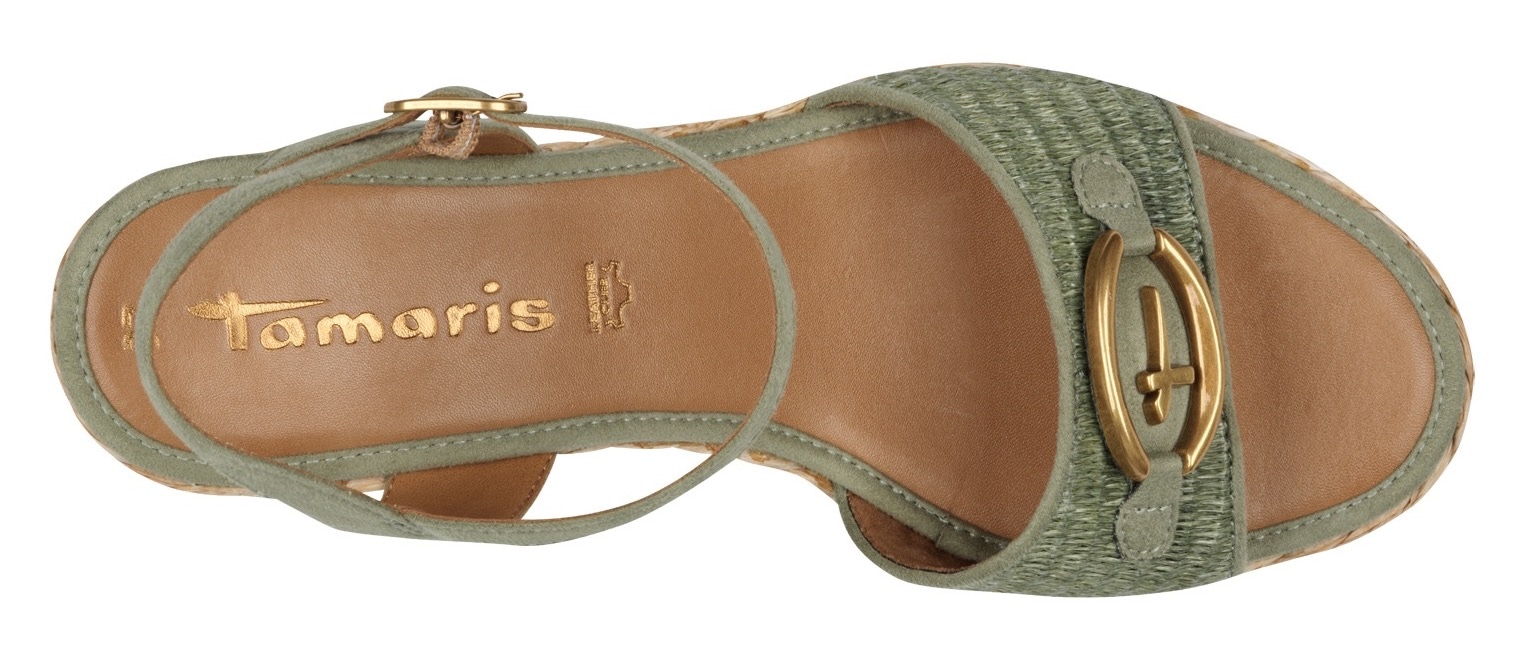 Tamaris Keilsandalette, Sommerschuh, Riemchensandale mit T-Schmuckelement