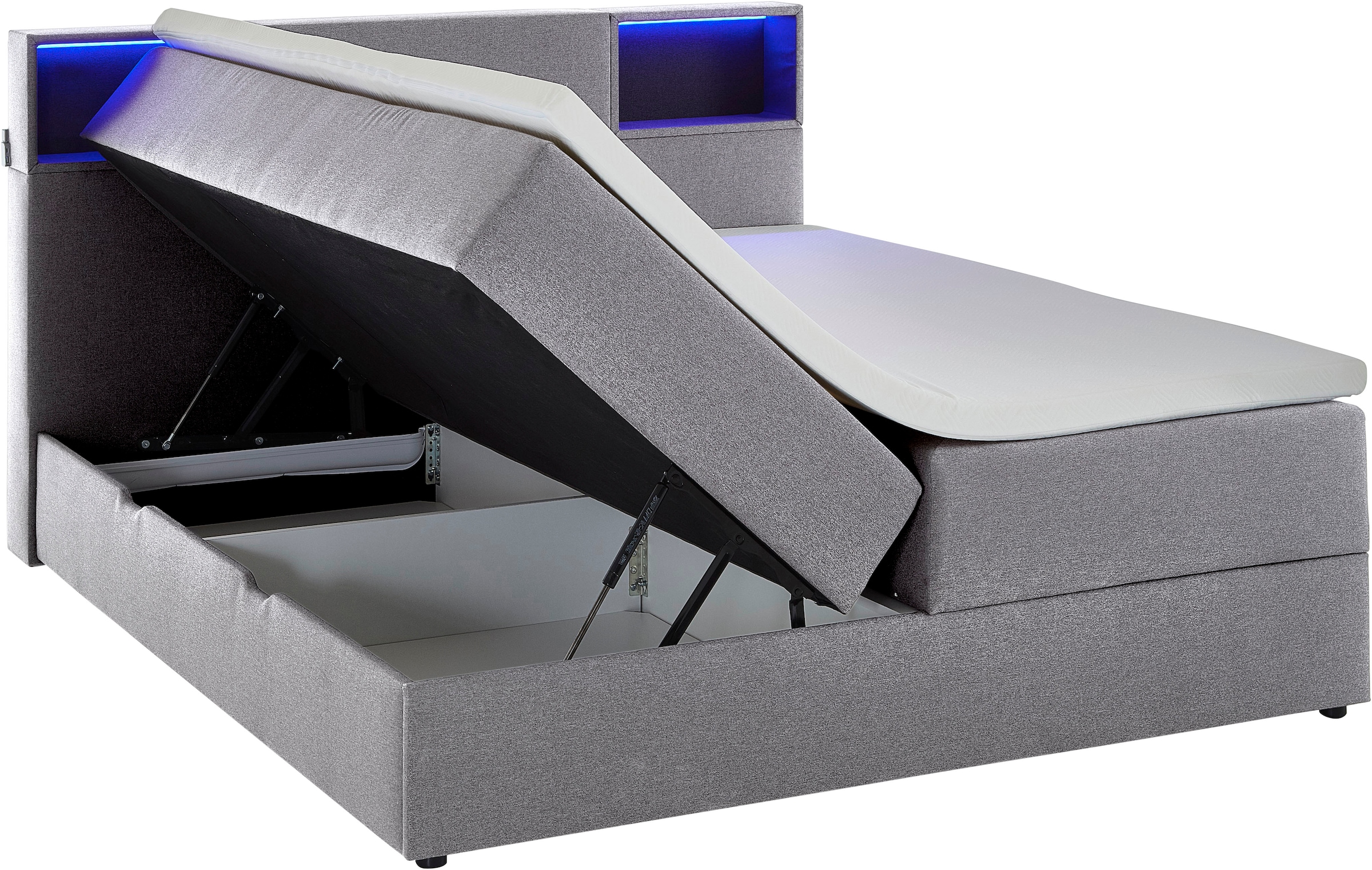 meise.möbel Boxspringbett »Caja mit Bettkasten und Topper«, mit LED ausgestattetes Ablagefach im Kopfteil