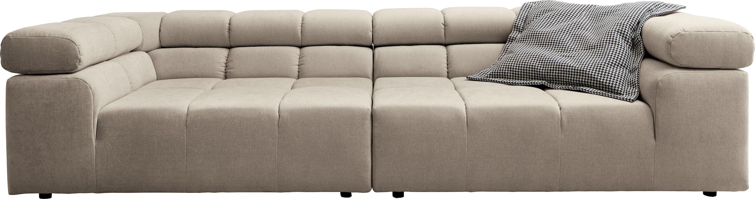 INOSIGN Big-Sofa »Ancona B/T/H: 290/110/70 cm«, auffällige Steppung, inkl. 2 Zierkissen und verstellbaren Kopfstützen