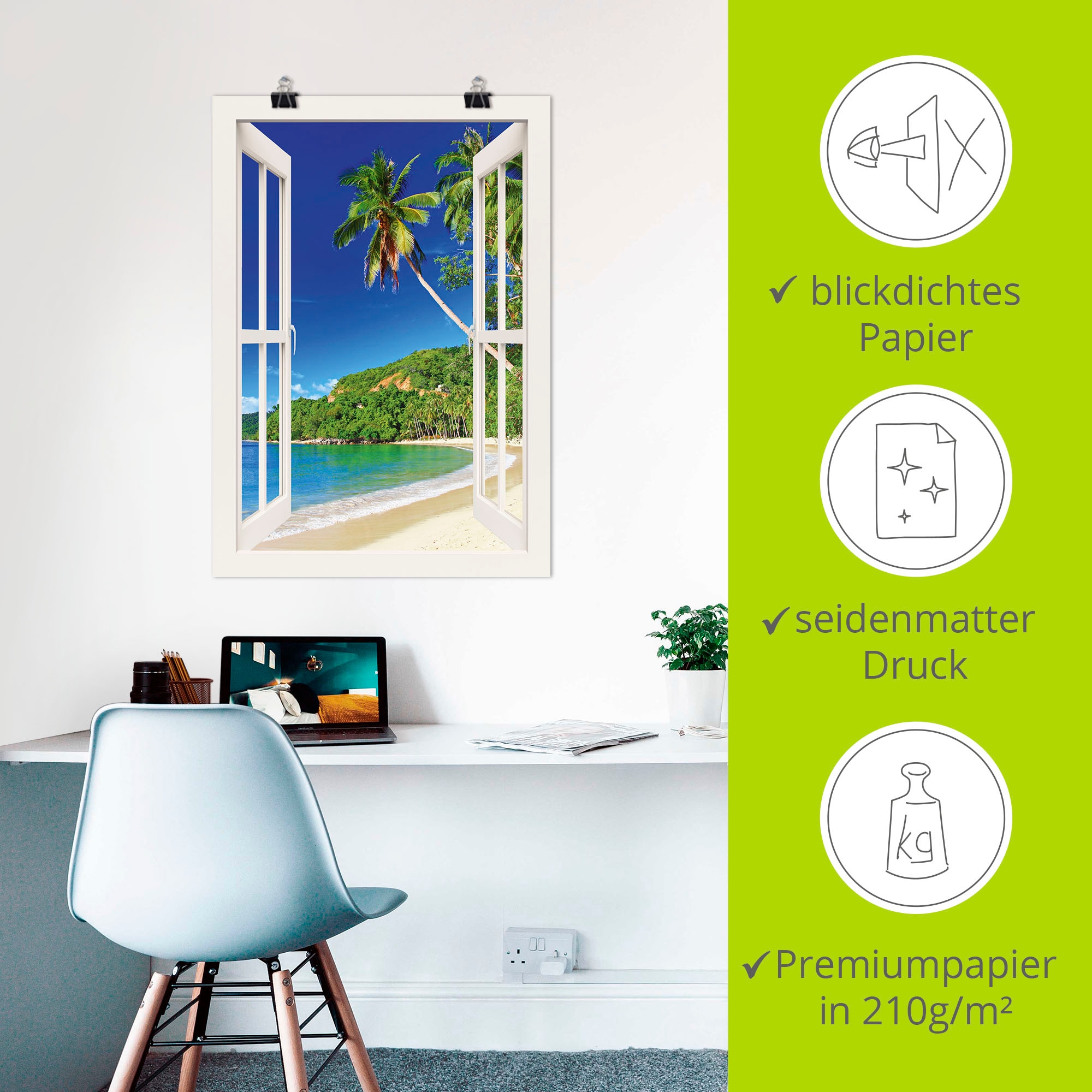 Artland Wandbild »Fensterblick Paradies« Fensterblick 1 Stk. tlg. als Leinwandbild, Poster, Wandaufkleber in verschied. Größen