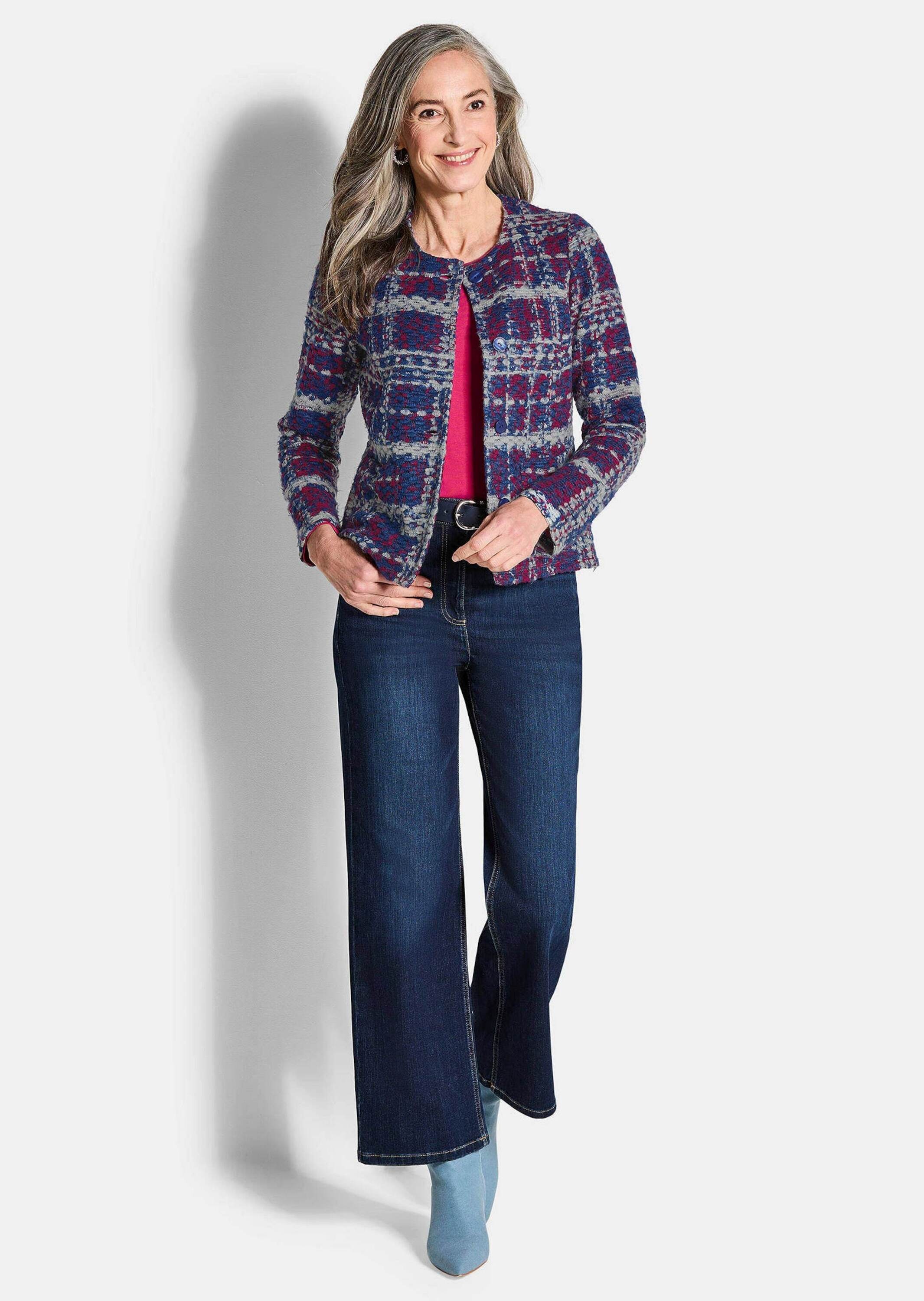 GOLDNER Kurzjacke "Elegante Jersey-Jacke mit Karomuster" aufgesetzte Tasche günstig online kaufen