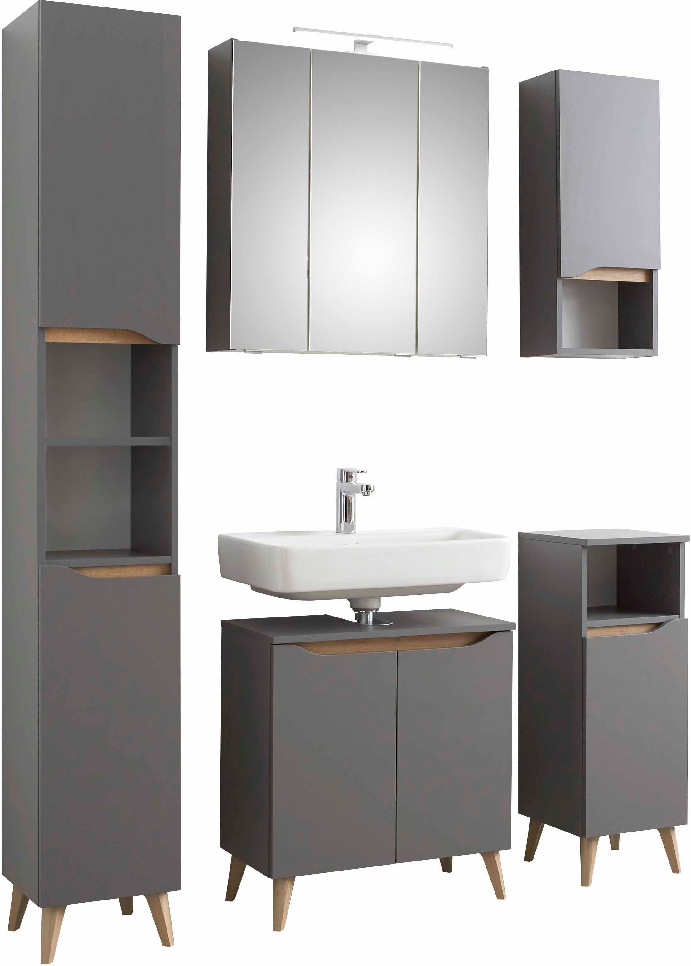 Thumbnail - Saphir Badmöbel-Set "Quickset 5-teilig, Waschbeckenunterschrank mit LED-Spiegelschrank" 5 Stk. tlg.