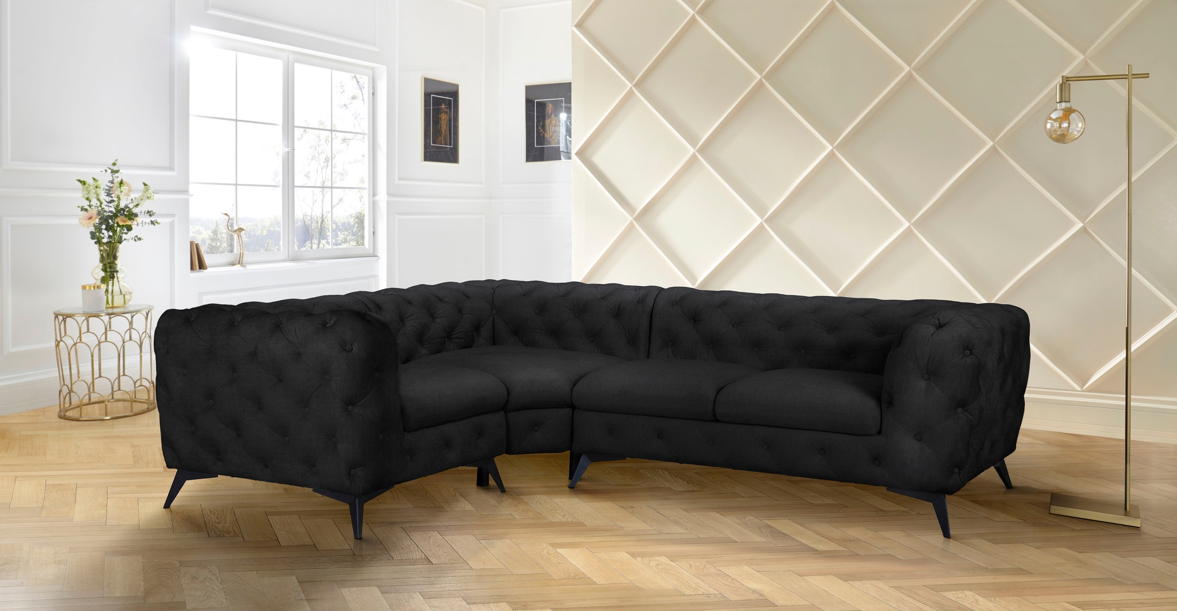 Leonique Chesterfield-Sofa "Ecksofa GLYNIS L-Form mit Wellenunterfederung, günstig online kaufen
