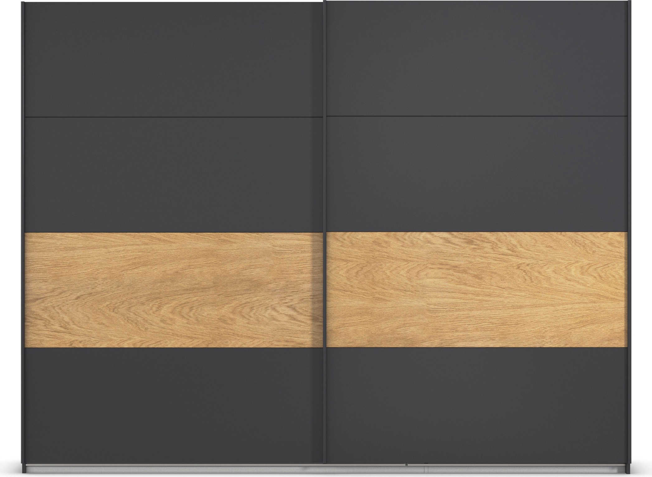 rauch Schwebetürenschrank »Kleiderschrank Schrank Garderobe Schlafzimmerschrank MALVA«, Bauchbinde abgesetzt in gebürstetem Eiche Furnier MADE IN GERMANY