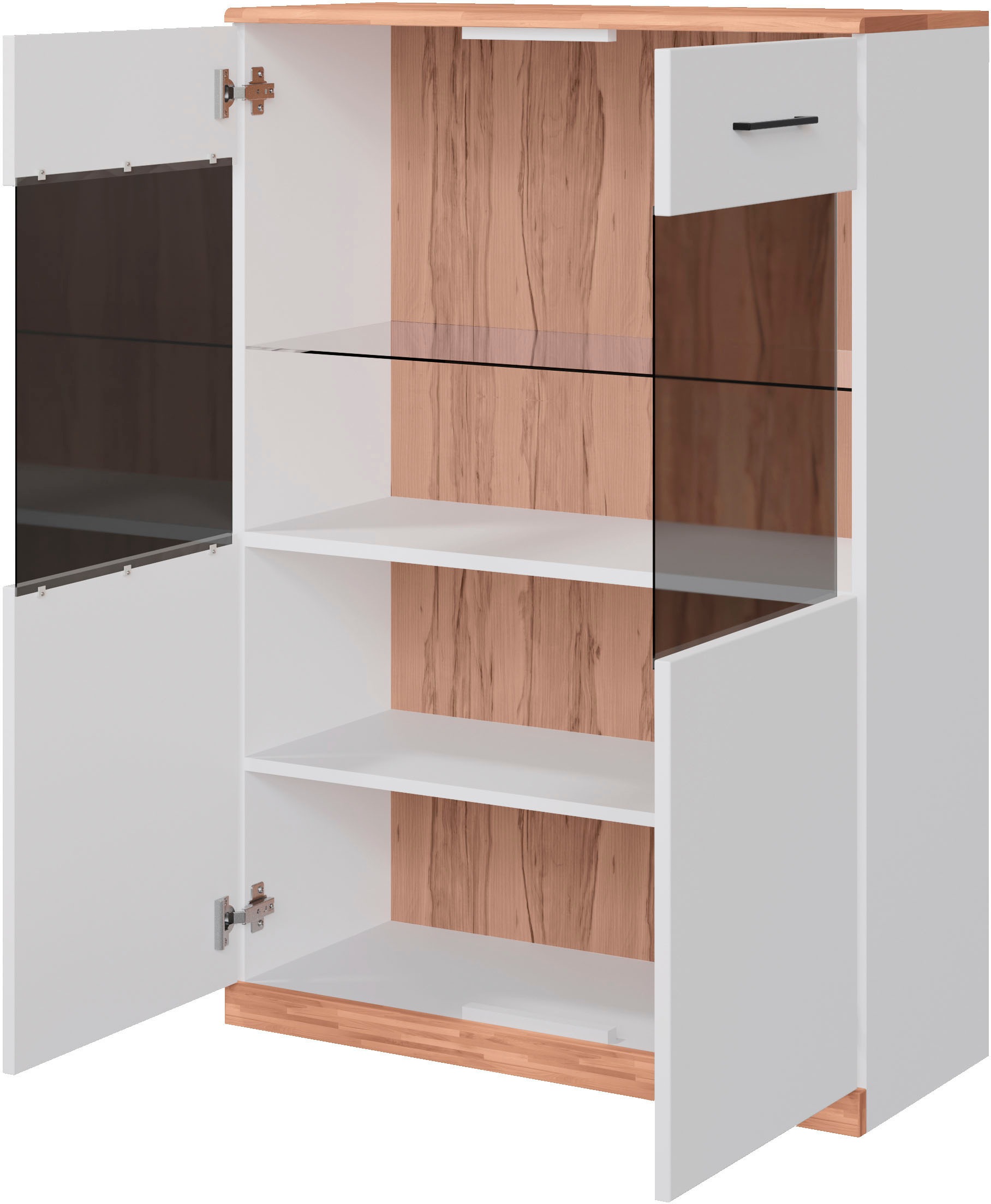 Thumbnail - Home affaire Vitrine "Ribe, 125 cm hoch, Fronten Massivholz, 4 breite Fächer" Korpus Holzwerkstoff, 2Türen mit Glaseinsa...