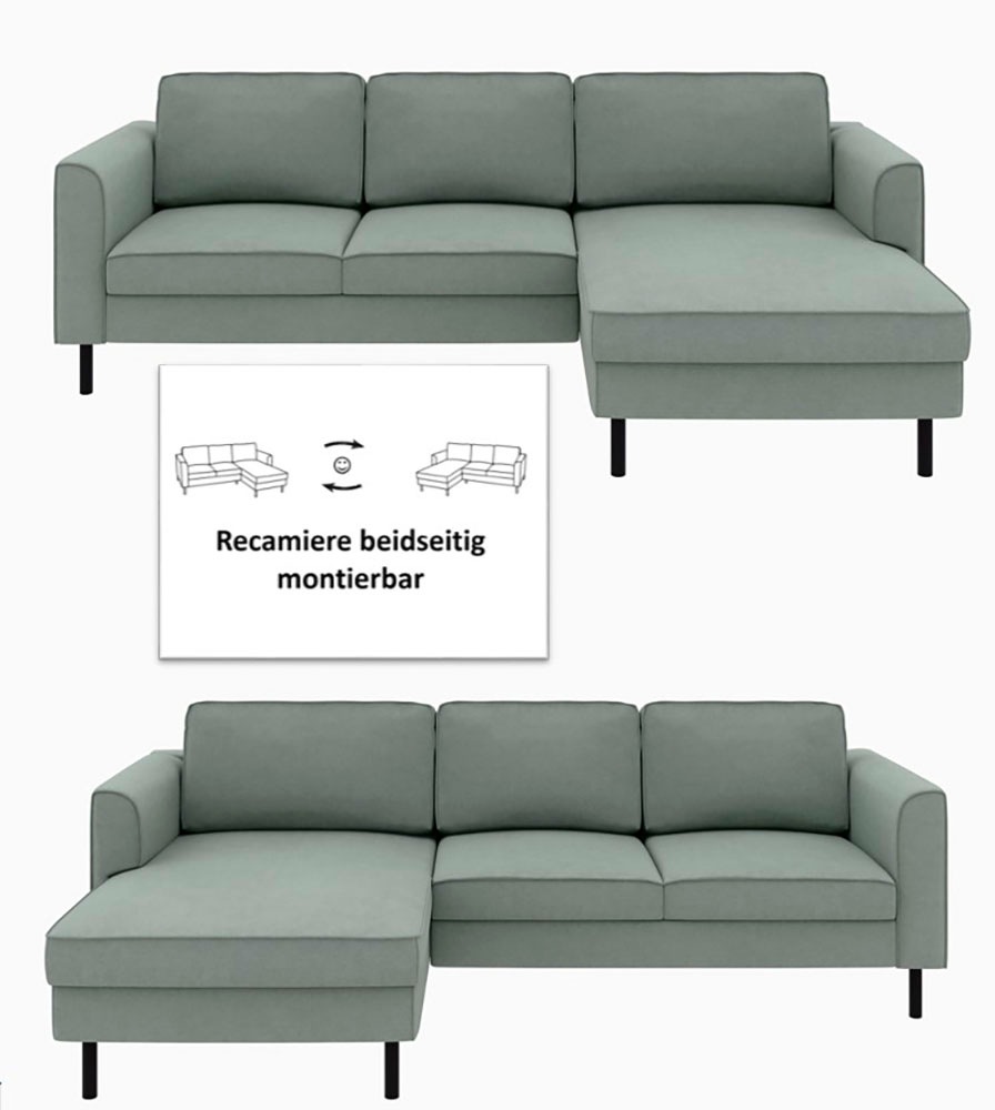 Home affaire Ecksofa »Booster Couch wahlweise mit Schlaffunktion und Bettkasten-auch in Cord«, Recamiere beidseitig montierbar, Sofa in L-Form, 232 cm