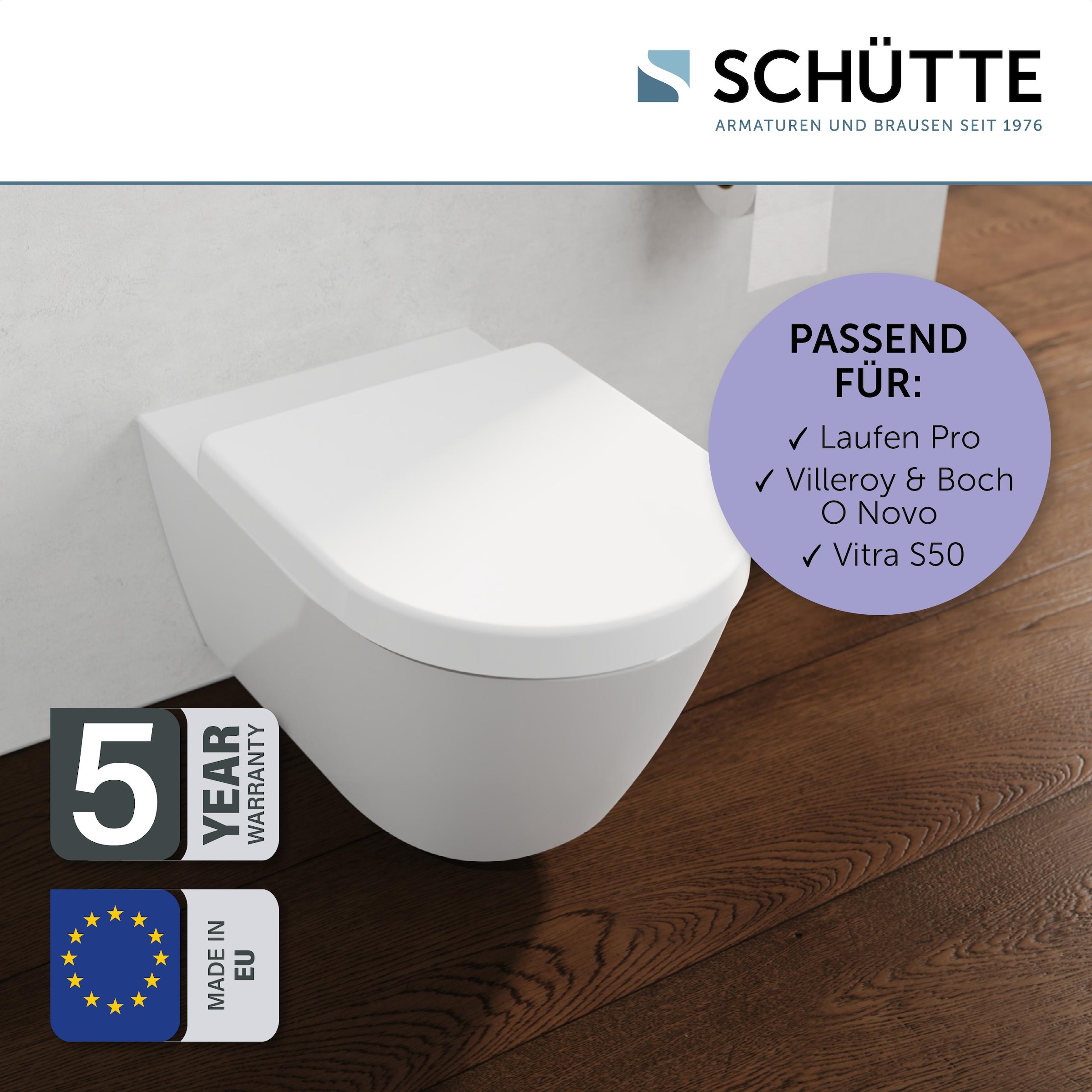 Schütte WC-Sitz »Duroplast, WHITE D-Form PRO 2«, (WC-Sitz, Befestigungsmaterial, Montageanleitung), mit Absenkautomatik und Schnellverschluss