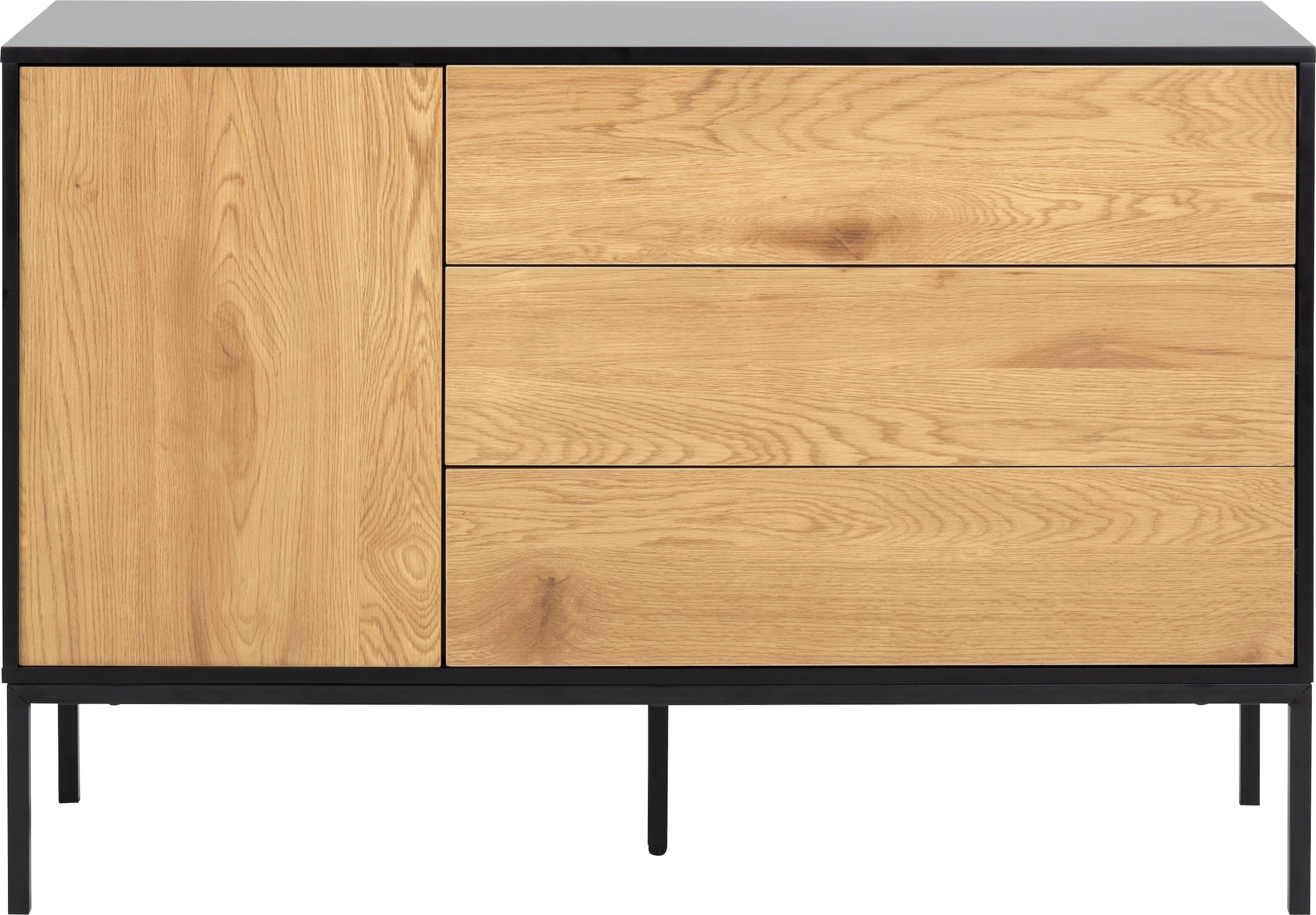 ACTONA GROUP Sideboard, (1), schwarze Kontrastrahmen, 1 Tür und 3 Schubladen, Breite 120 cm