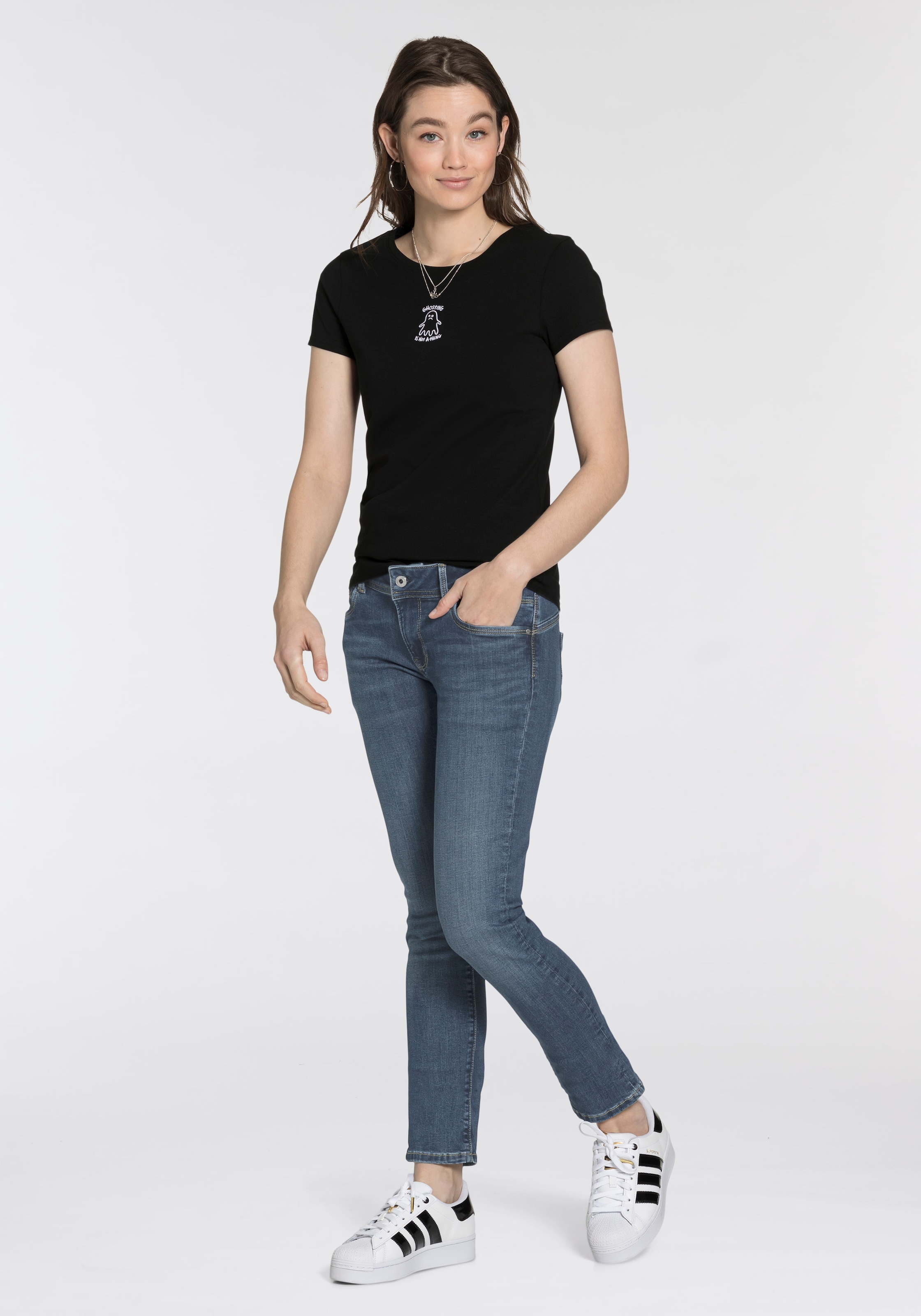 Pepe Jeans Slim-fit-Jeans »NEW Reißverschlusstasche BROOKE«, mit | bestellen BAUR Bund und 1-Knopf