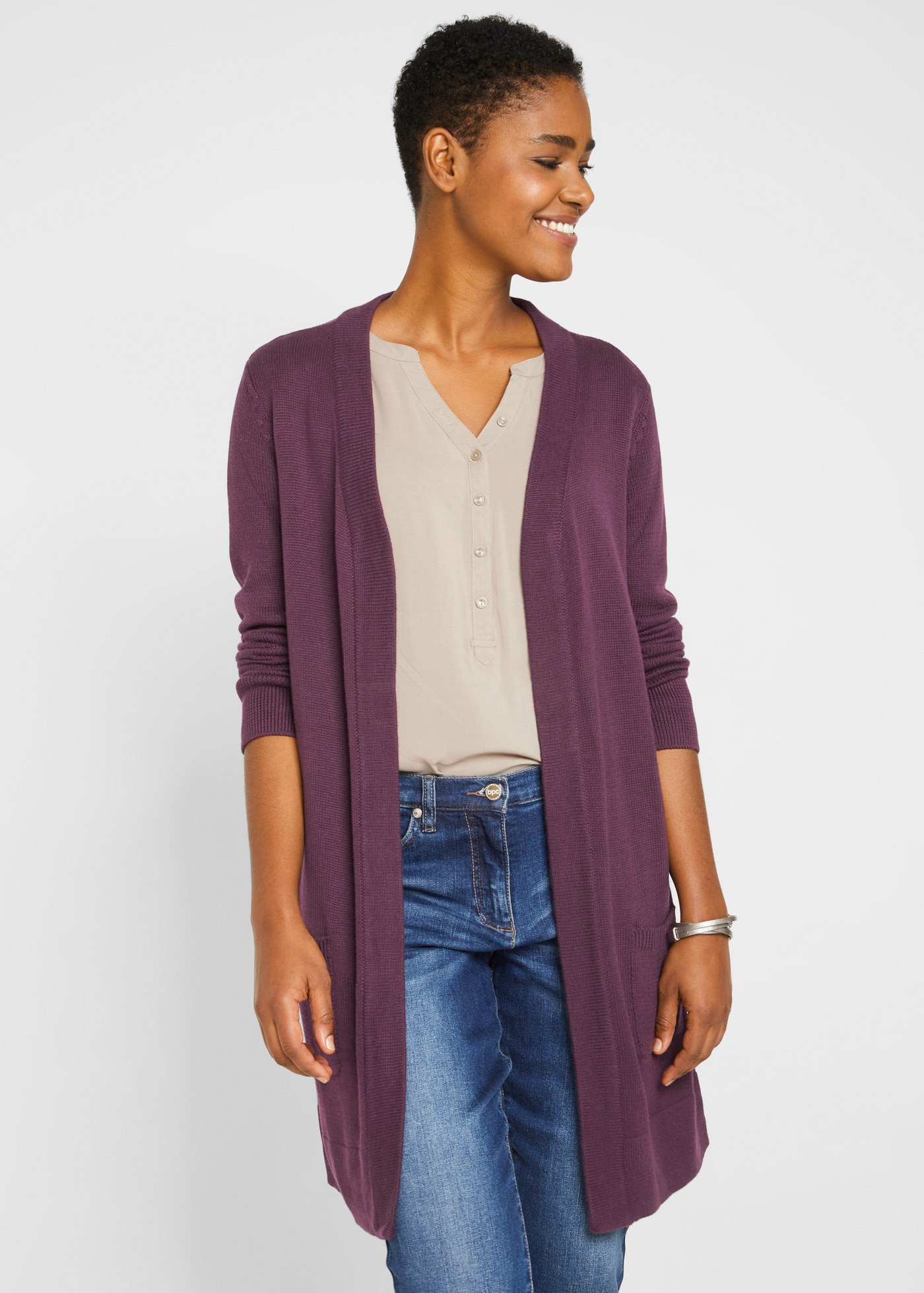 bonprix Longstrickjacke 1 tlg. Oversize-Passform, kuschelig weicher Strick, ohne Verschluss