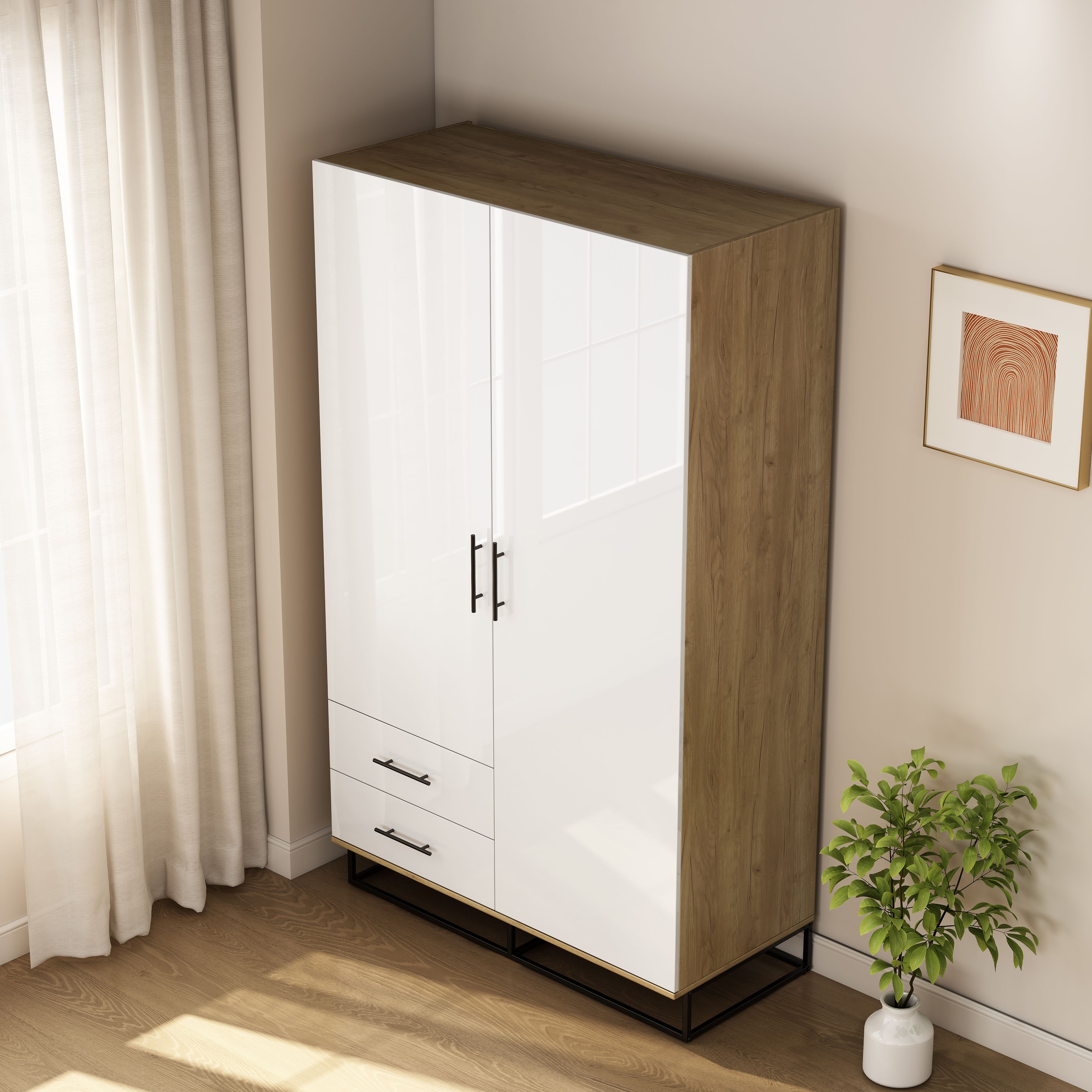 OTTO home Kleiderschrank »Lucca Schlafzimmerschrank Garderobe Hochglanz Bestseller« Hochwertige schwarze Griffe und Kufengestell aus Metall, 