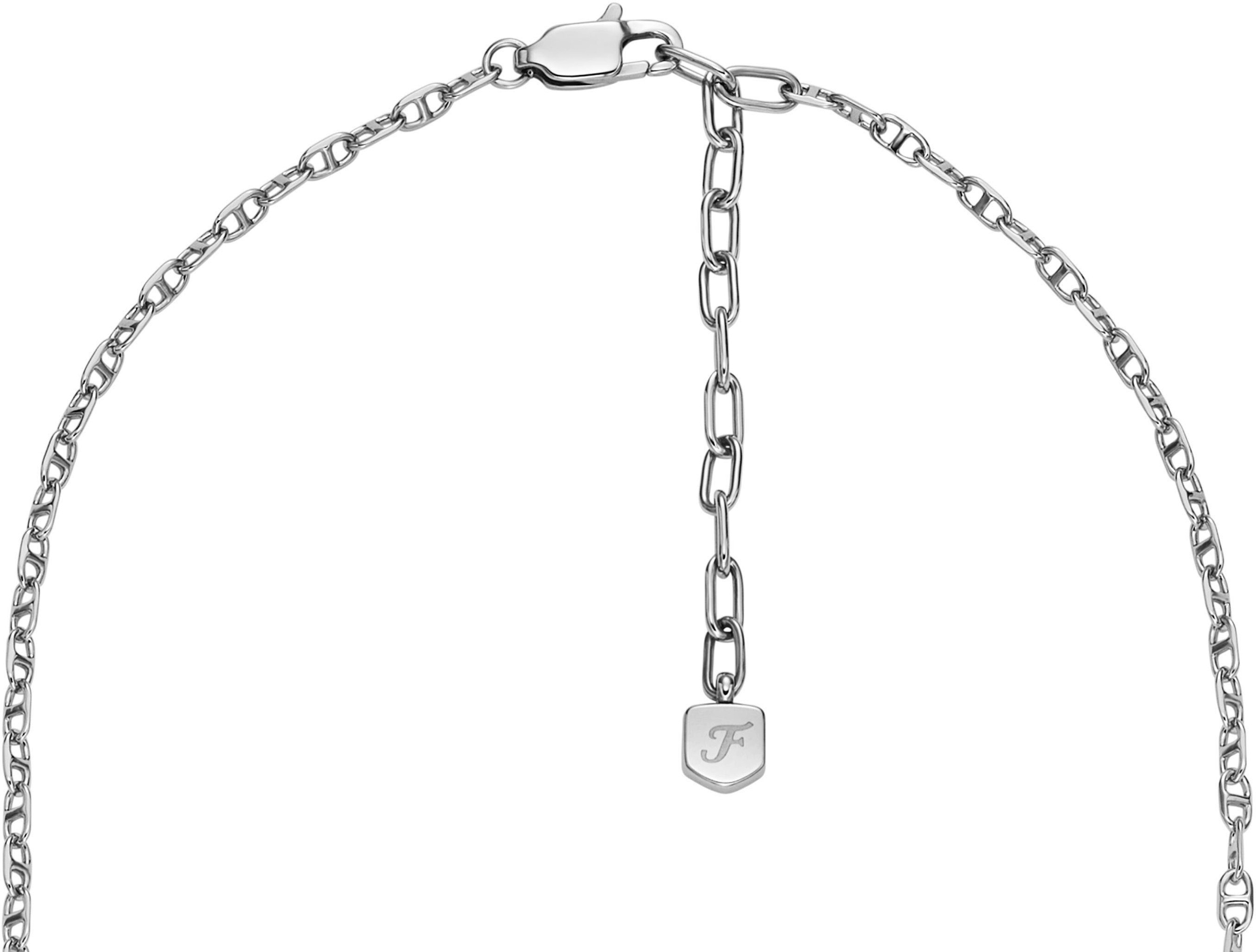Kette ohne Anhänger FOSSIL "Schmuck Geschenk Edelstahl Halskette Heritage", silber (edelstahlfarben, kristallweiß), Halsketten, Damen, Edelstahl, L: 45,5 B: 2,5mm, mit Glasstein, B:2,5mm 4