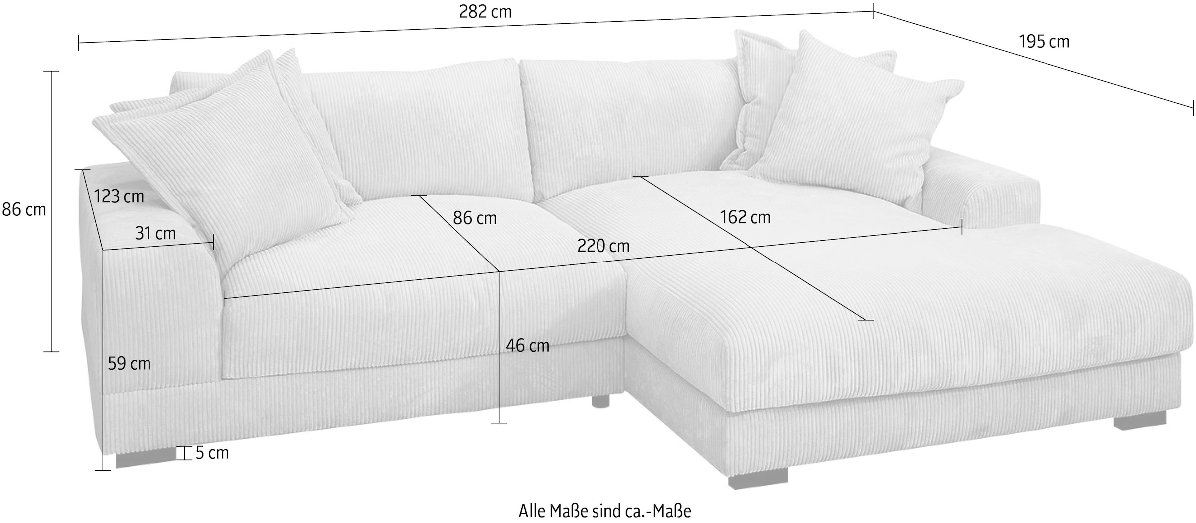 TRENDMANUFAKTUR Ecksofa »Zinal, aktuelles Design, mit 4 Zierkissen,«, mit extra softem Sitz, in trendiger Breitcord-Optik, L-Form