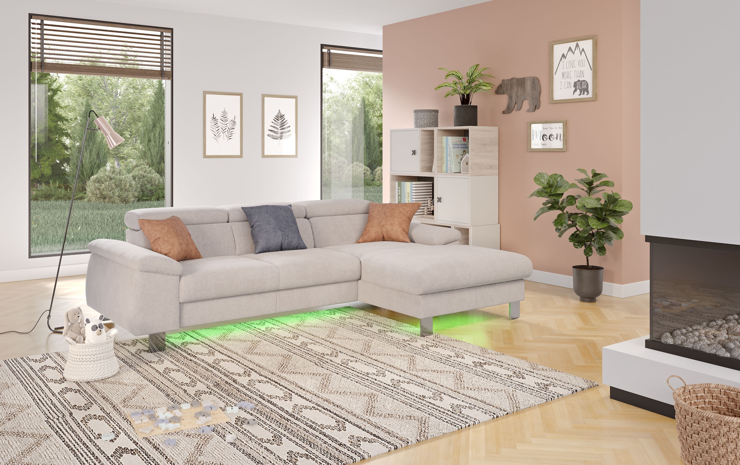 COTTA Ecksofa Komaris, Ecksofa, wahlweise mit RGB-LED-Beleuchtung und Bettf günstig online kaufen