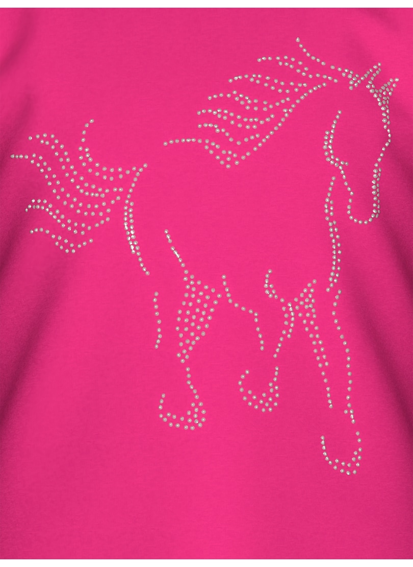 Trigema T-Shirt »TRIGEMA T-Shirt mit glitzerndem Pferde-Printmotiv« 1 Stk. tlg.