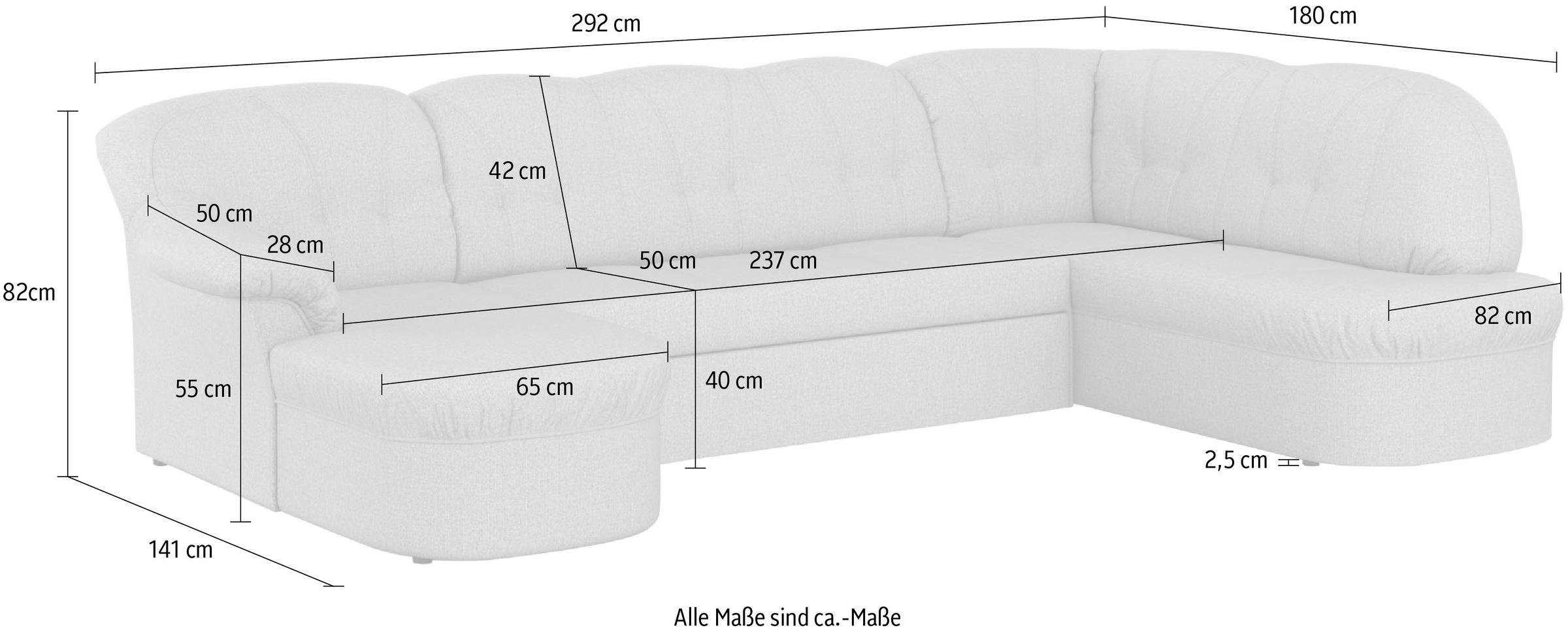 DOMO collection Wohnlandschaft »Pegnitz, zeitlos und modern, mit attraktiver Rückensteppung, U-Form«, wahlweise mit Bettfunktion