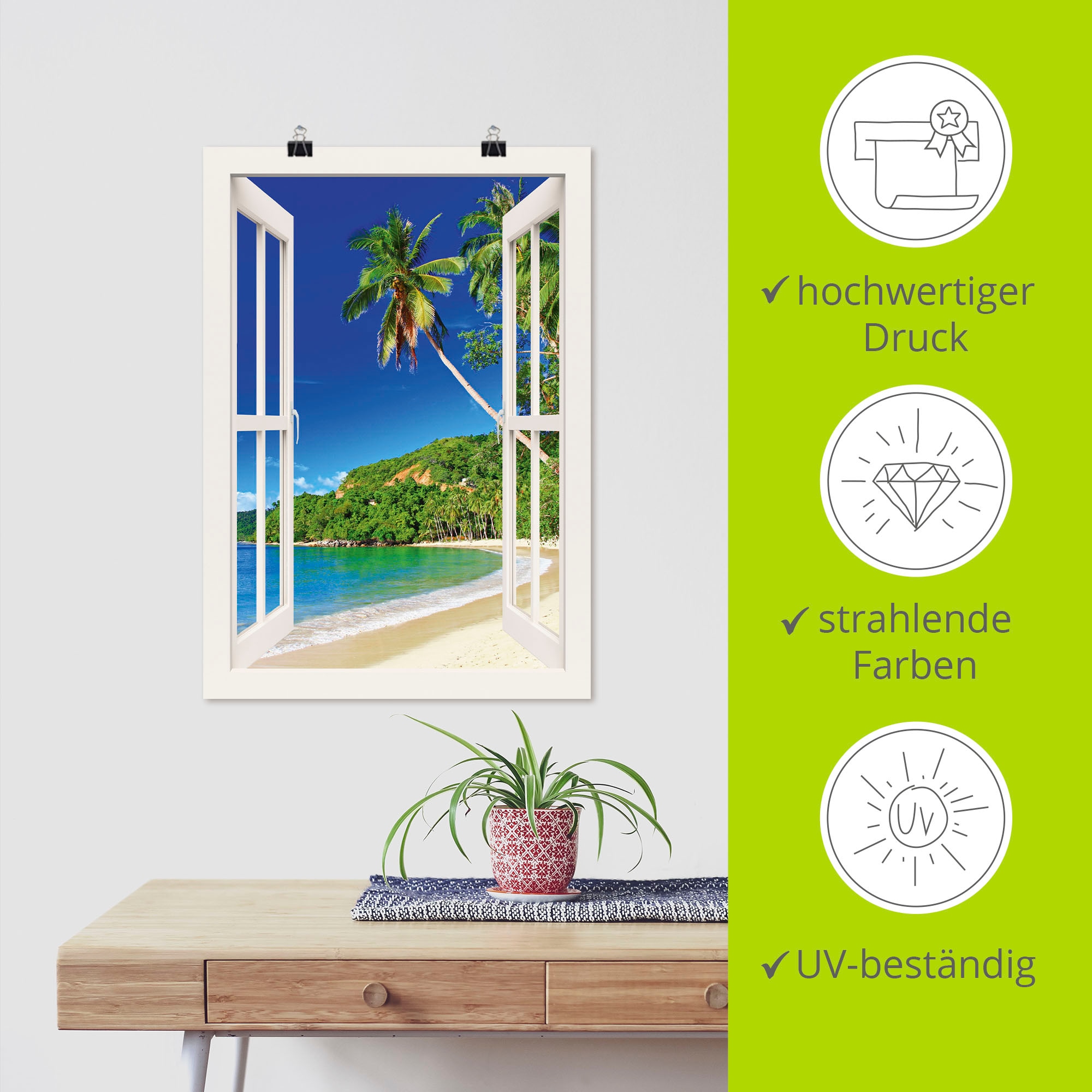 Artland Wandbild »Fensterblick Paradies« Fensterblick 1 Stk. tlg. als Leinwandbild, Poster, Wandaufkleber in verschied. Größen