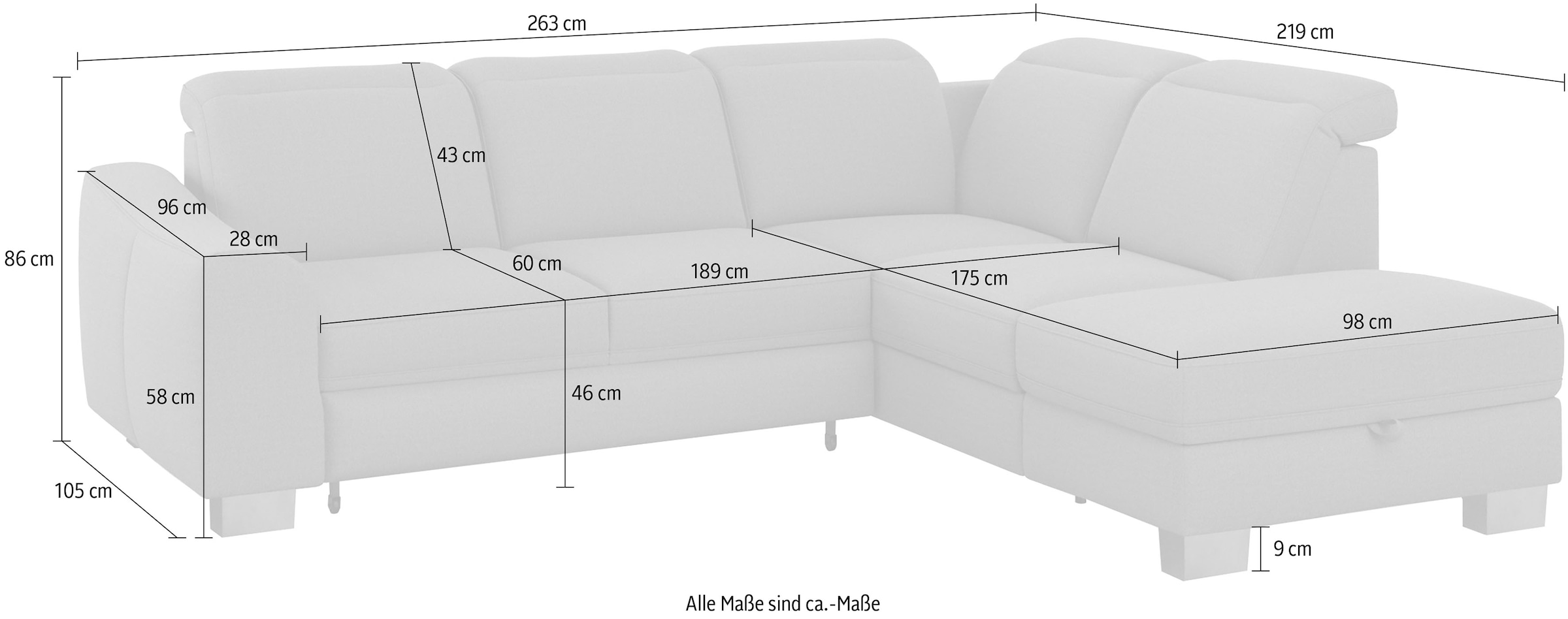 sit&more Ecksofa »Dundee L-Form«, mit Federkern und Edelstahlfüßen, wahlweise mit Kopfteilverstellung