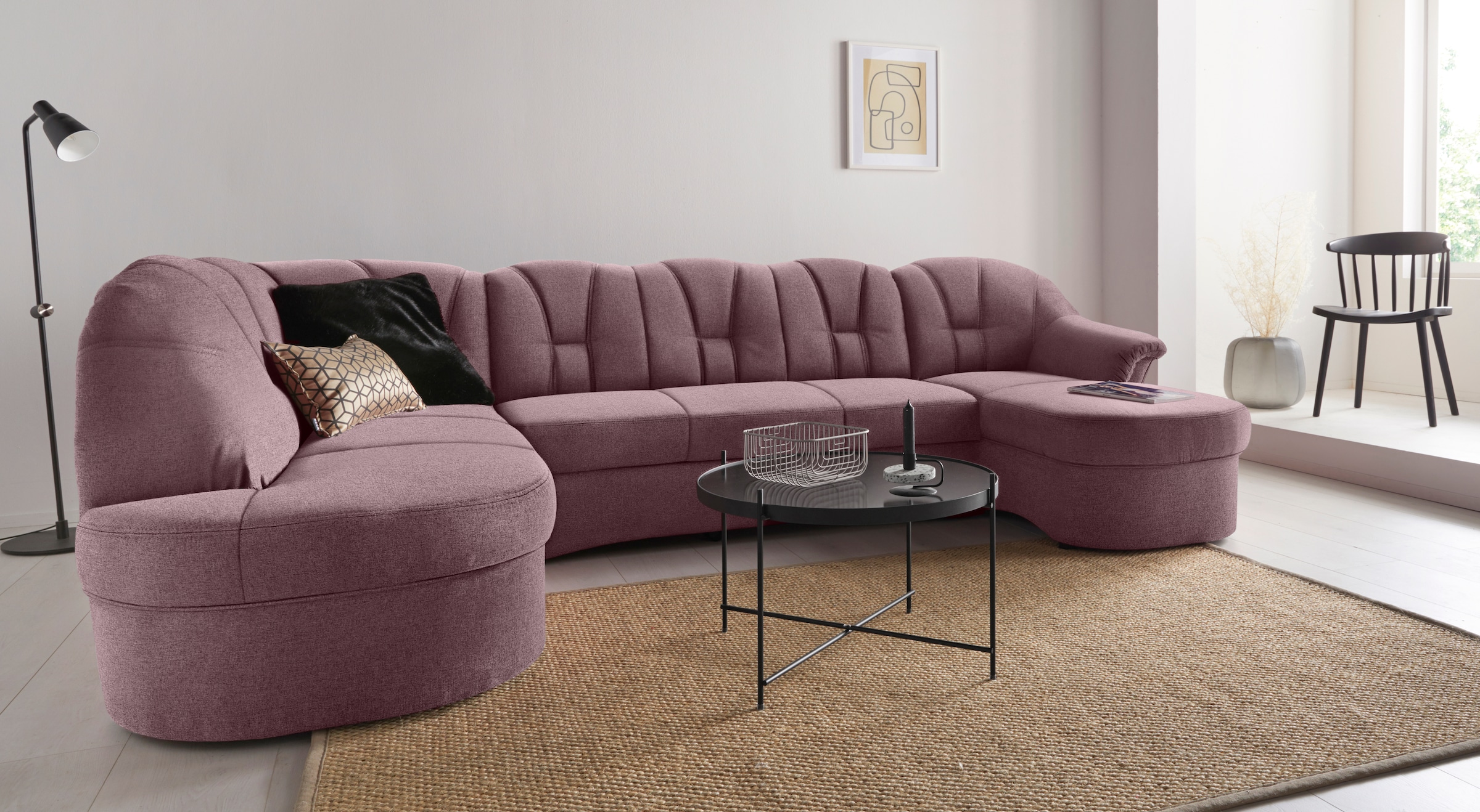 DOMO collection Wohnlandschaft "Papenburg elegand & zeitlos, viel Platz, Breite 297cm, U-Form" in großer Farbvielfalt, wahlweise Bettfunktion, frei im Raum stellbar