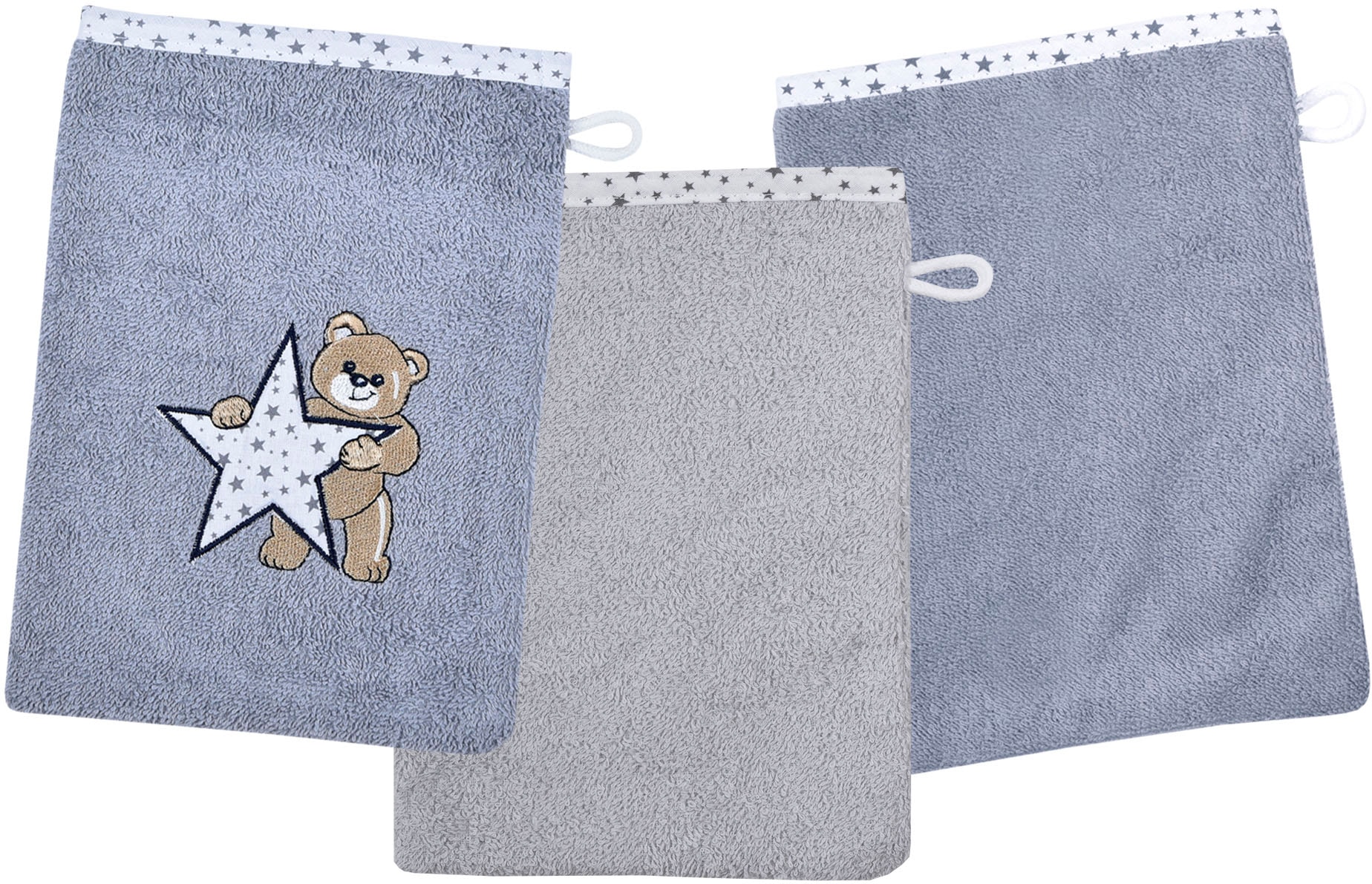 Wörner Waschhandschuh "Teddy/Stern Waschhandschuh 3er Set" 1x mit süßer Ted günstig online kaufen